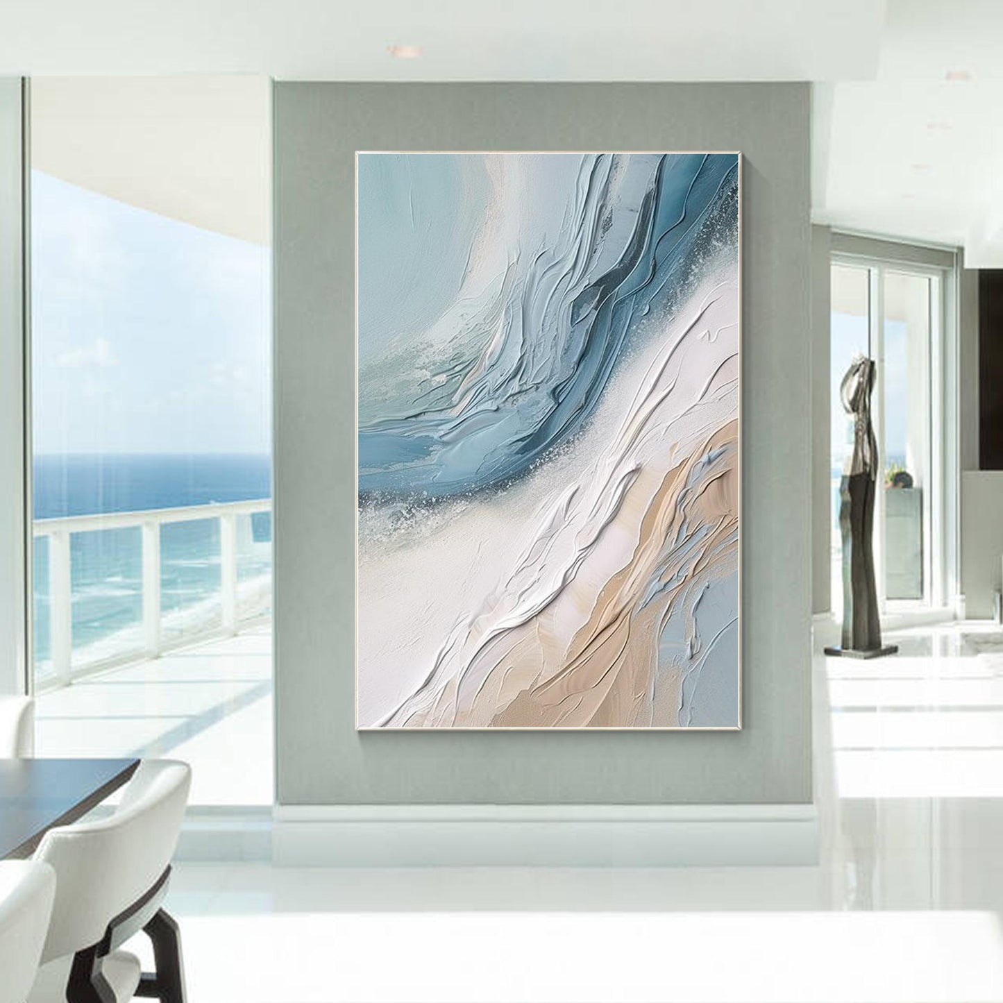 Textured Abstract Ocean Painting: Coastal 3D Wall Art Canvas #3