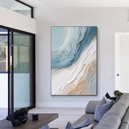 Textured Abstract Ocean Painting: Coastal 3D Wall Art Canvas #5