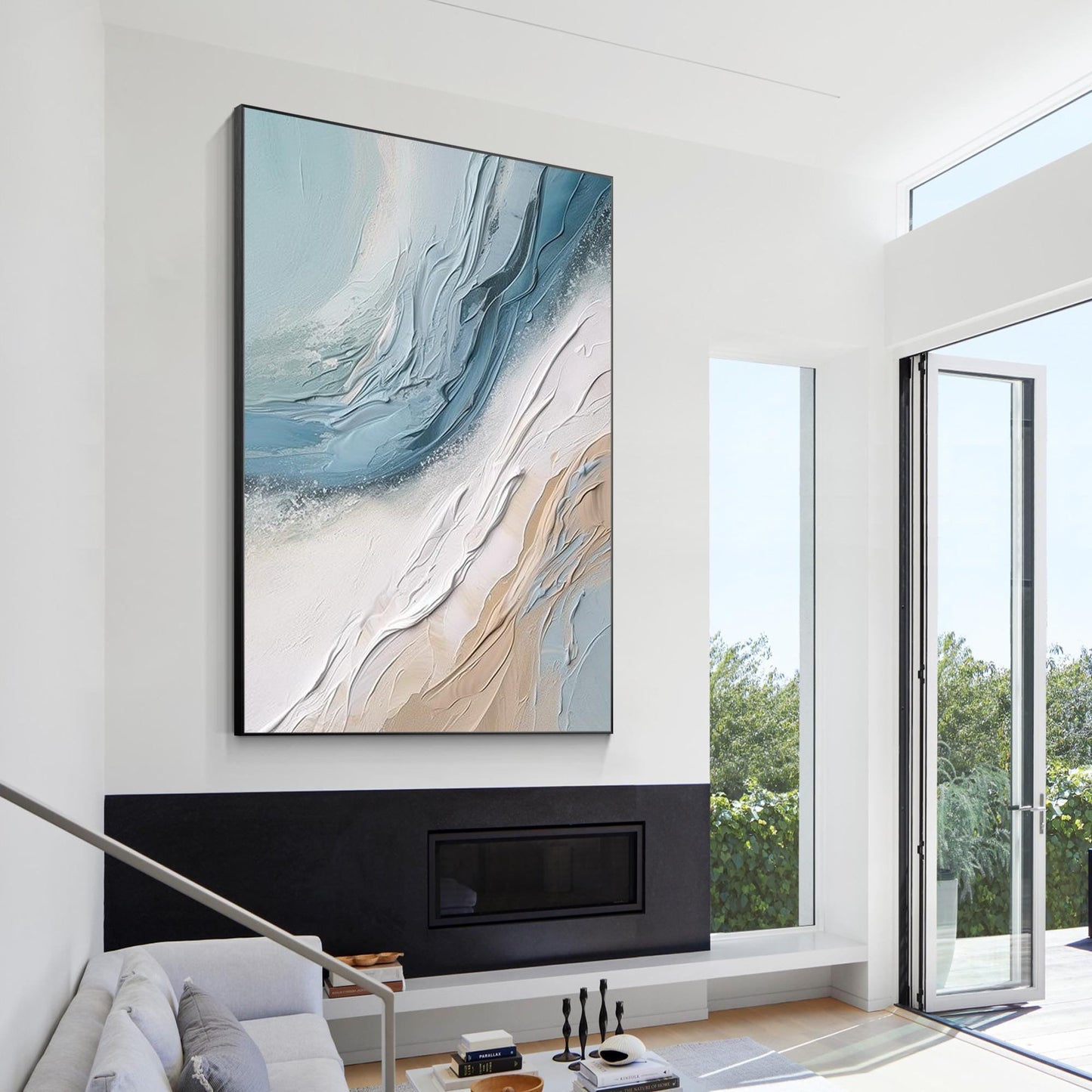 Textured Abstract Ocean Painting: Coastal 3D Wall Art Canvas #1
