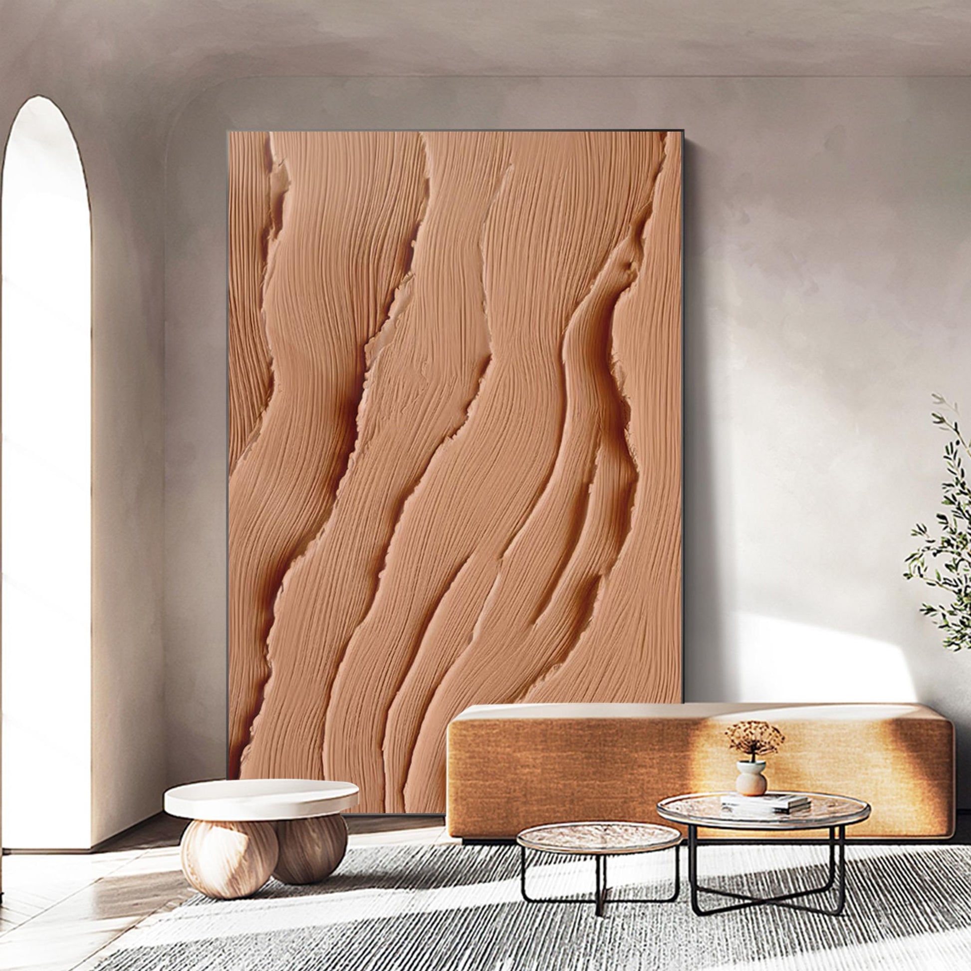 Textured Abstract Ocean Painting: Earth Tone Coastal Canvas Art #2