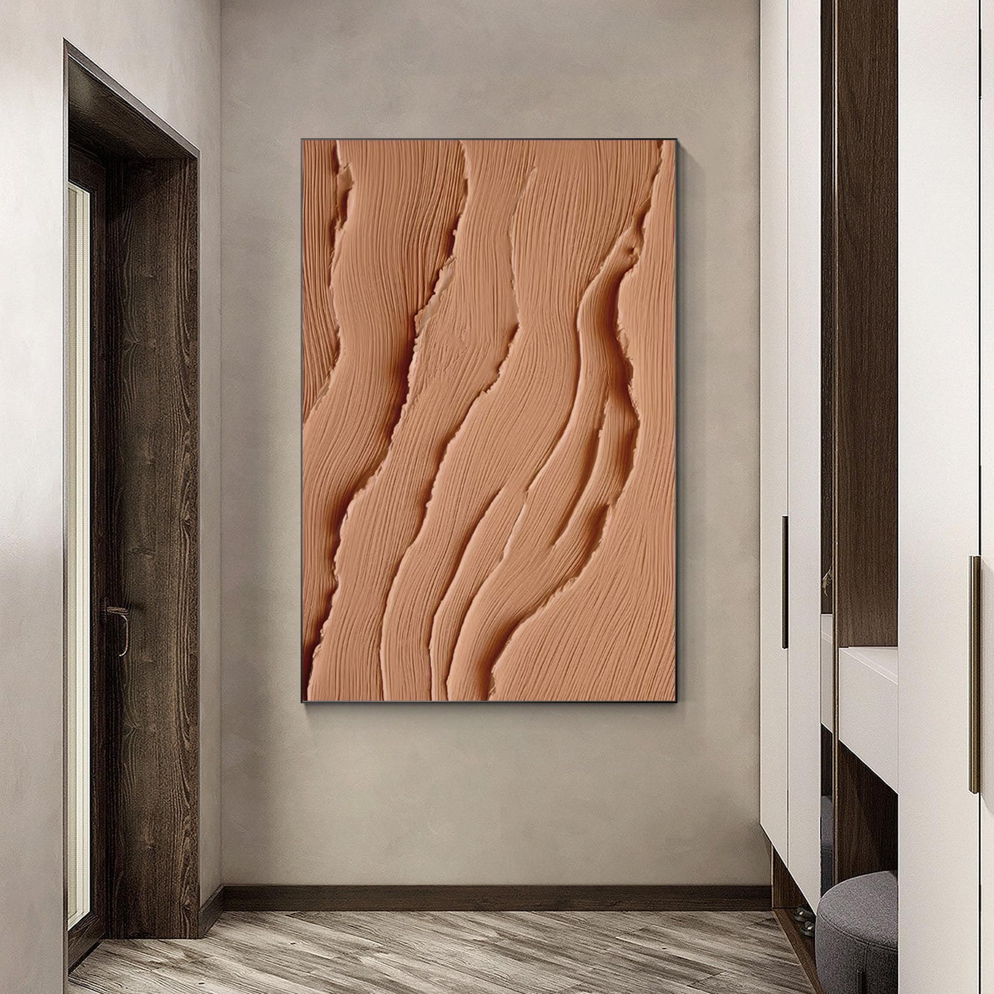 Textured Abstract Ocean Painting: Earth Tone Coastal Canvas Art #5