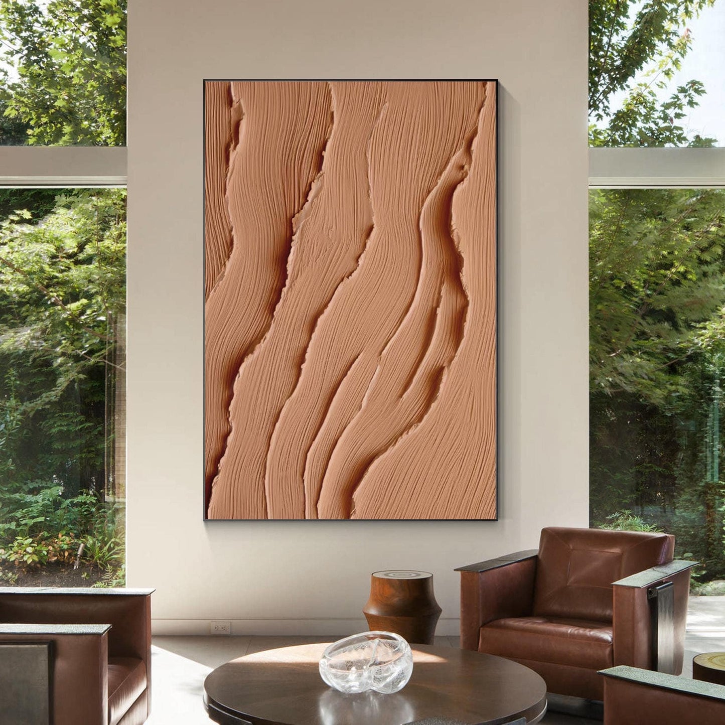 Textured Abstract Ocean Painting: Earth Tone Coastal Canvas Art #1