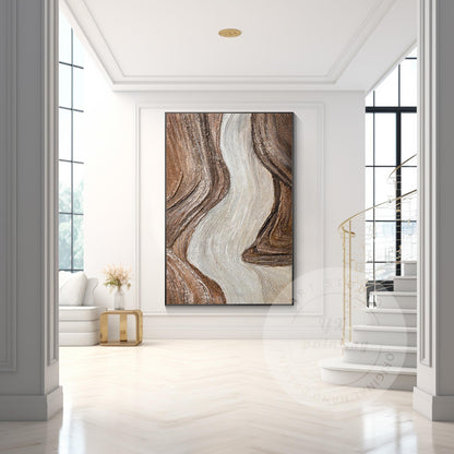 Textured Abstract Ocean Painting: Earth Tone Wabi Sabi Wall Art #3
