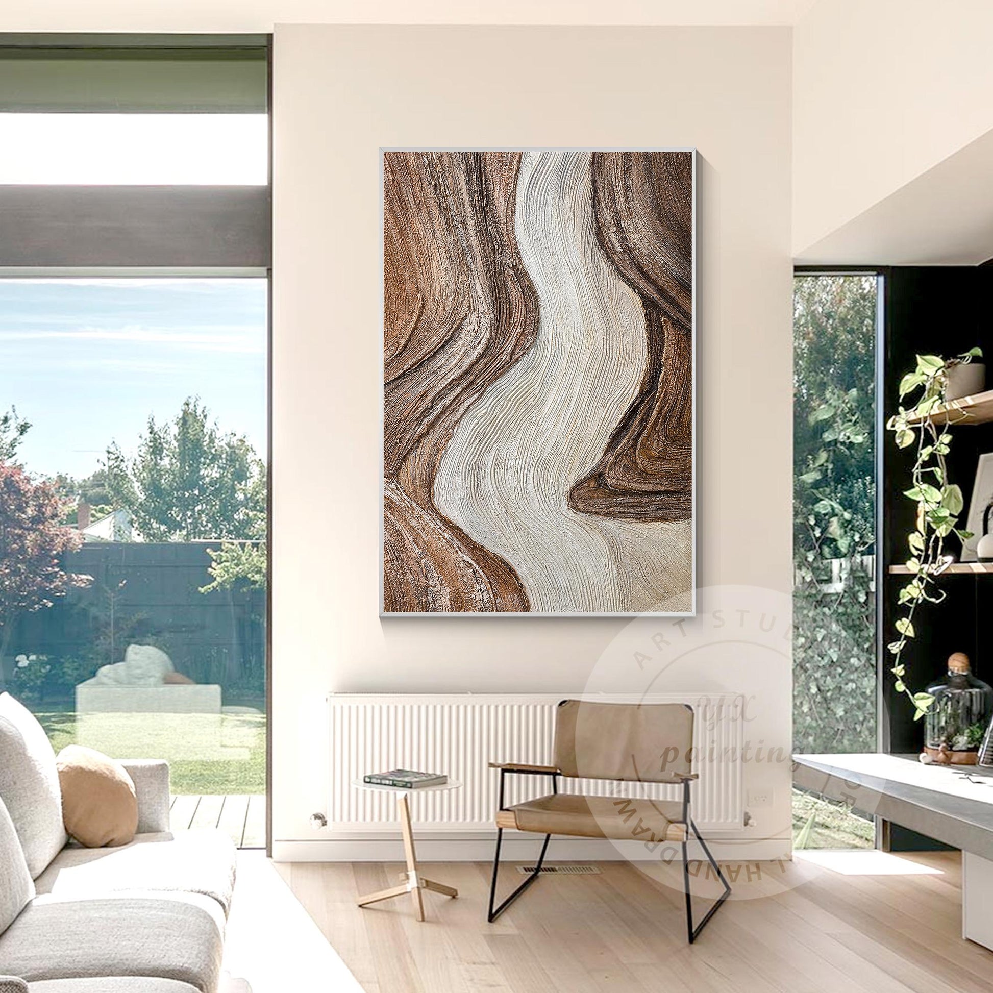 Textured Abstract Ocean Painting: Earth Tone Wabi Sabi Wall Art #5