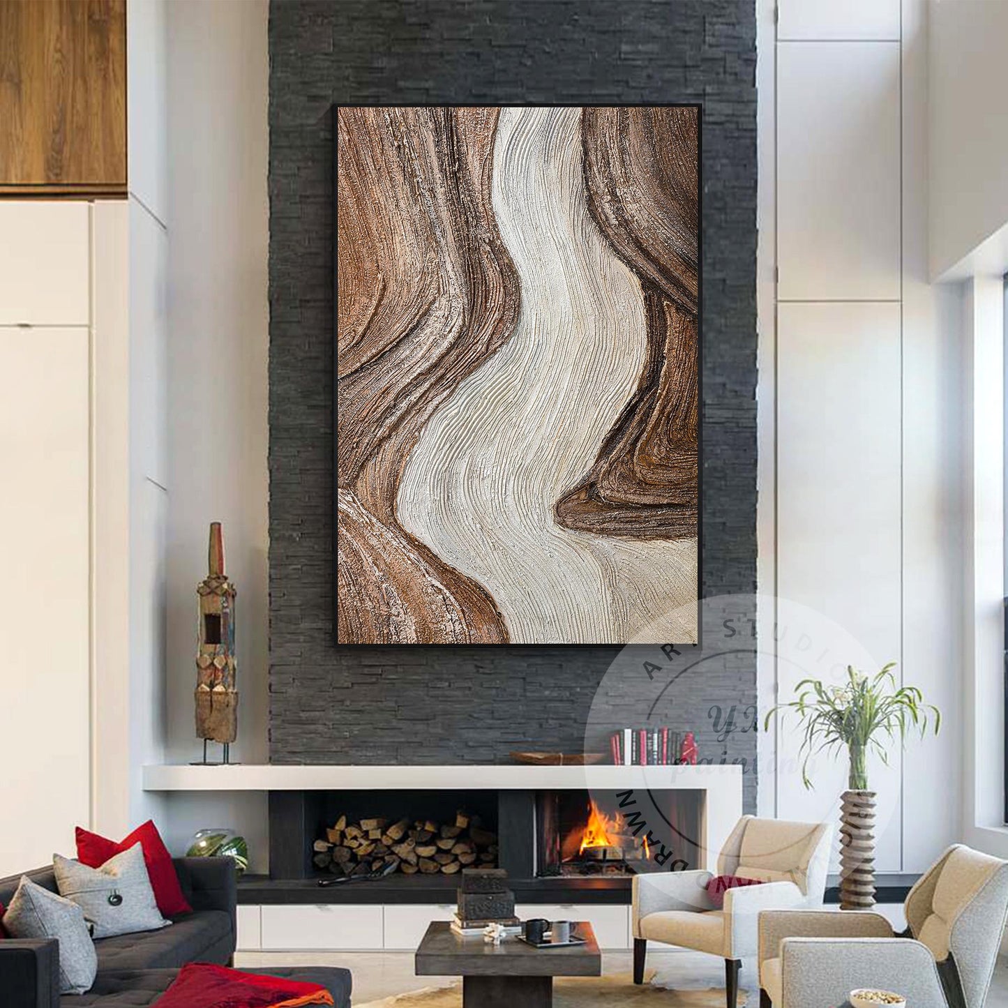 Textured Abstract Ocean Painting: Earth Tone Wabi Sabi Wall Art #6