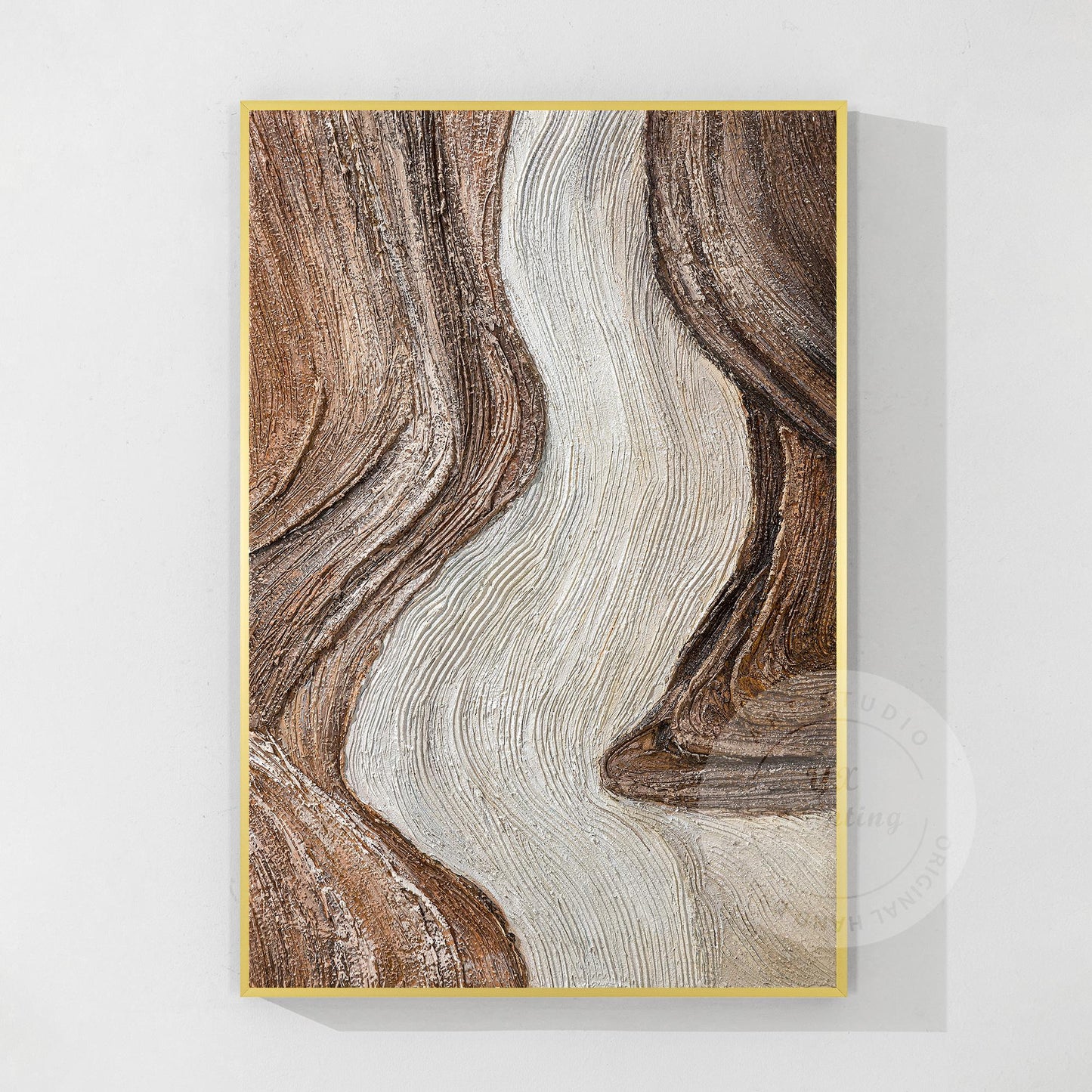 Textured Abstract Ocean Painting: Earth Tone Wabi Sabi Wall Art #8