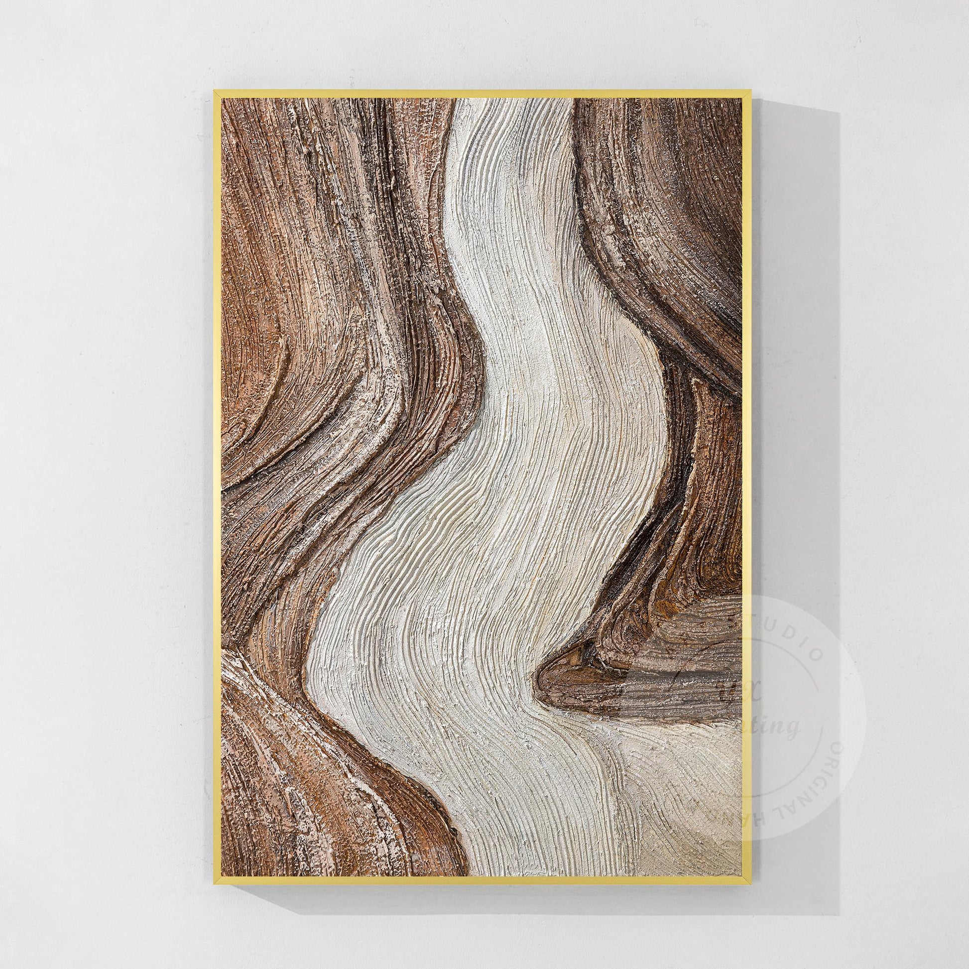 Textured Abstract Ocean Painting: Earth Tone Wabi Sabi Wall Art #8