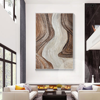 Textured Abstract Ocean Painting: Earth Tone Wabi Sabi Wall Art #1