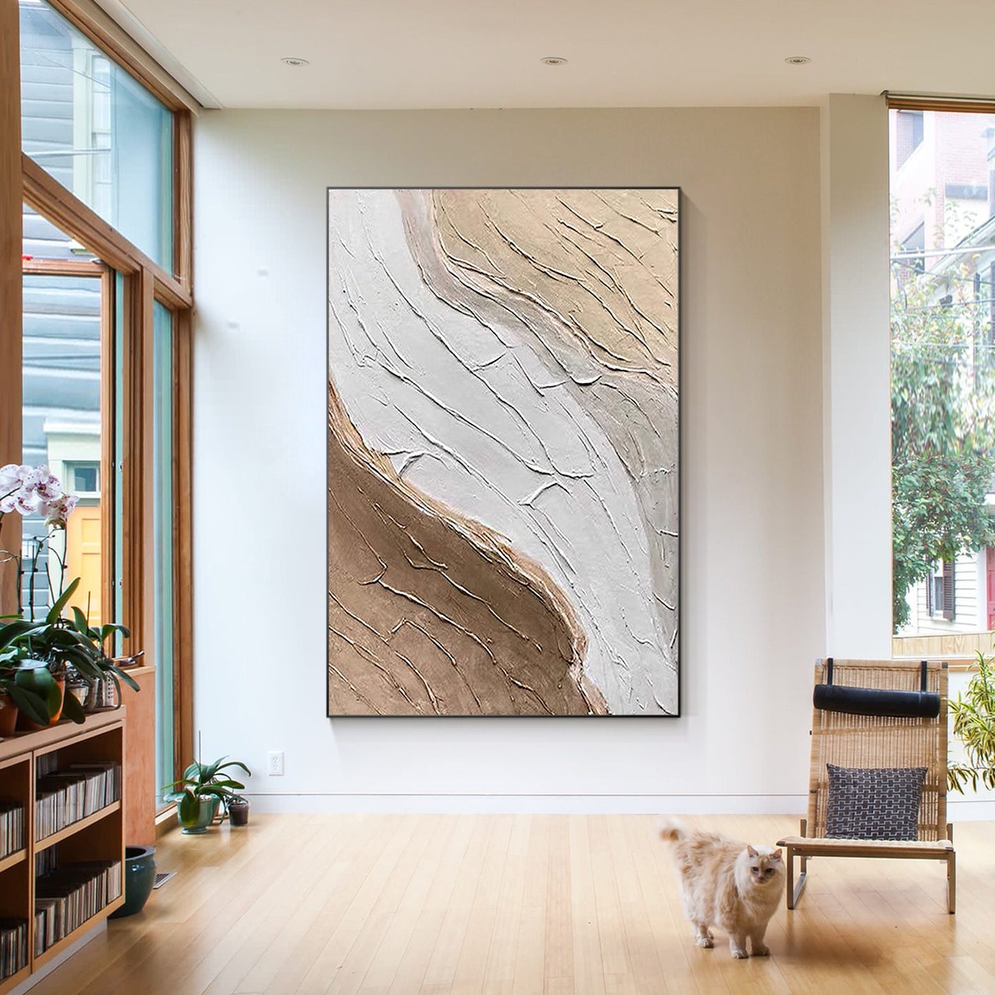 Textured Abstract Painting: Beige Brown Minimalist Wall Art #2