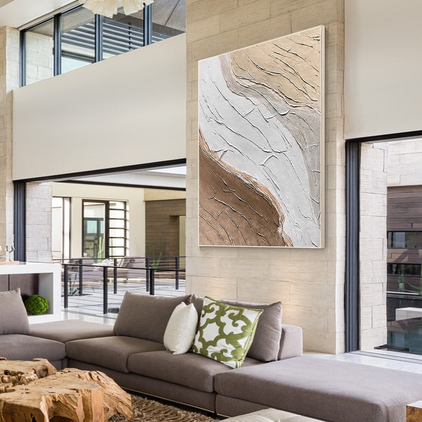 Textured Abstract Painting: Beige Brown Minimalist Wall Art #3