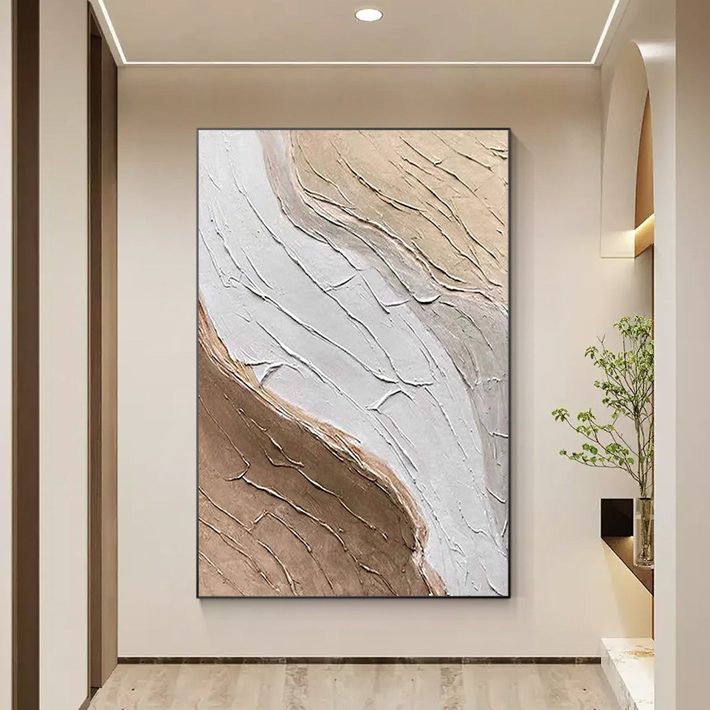 Textured Abstract Painting: Beige Brown Minimalist Wall Art #4