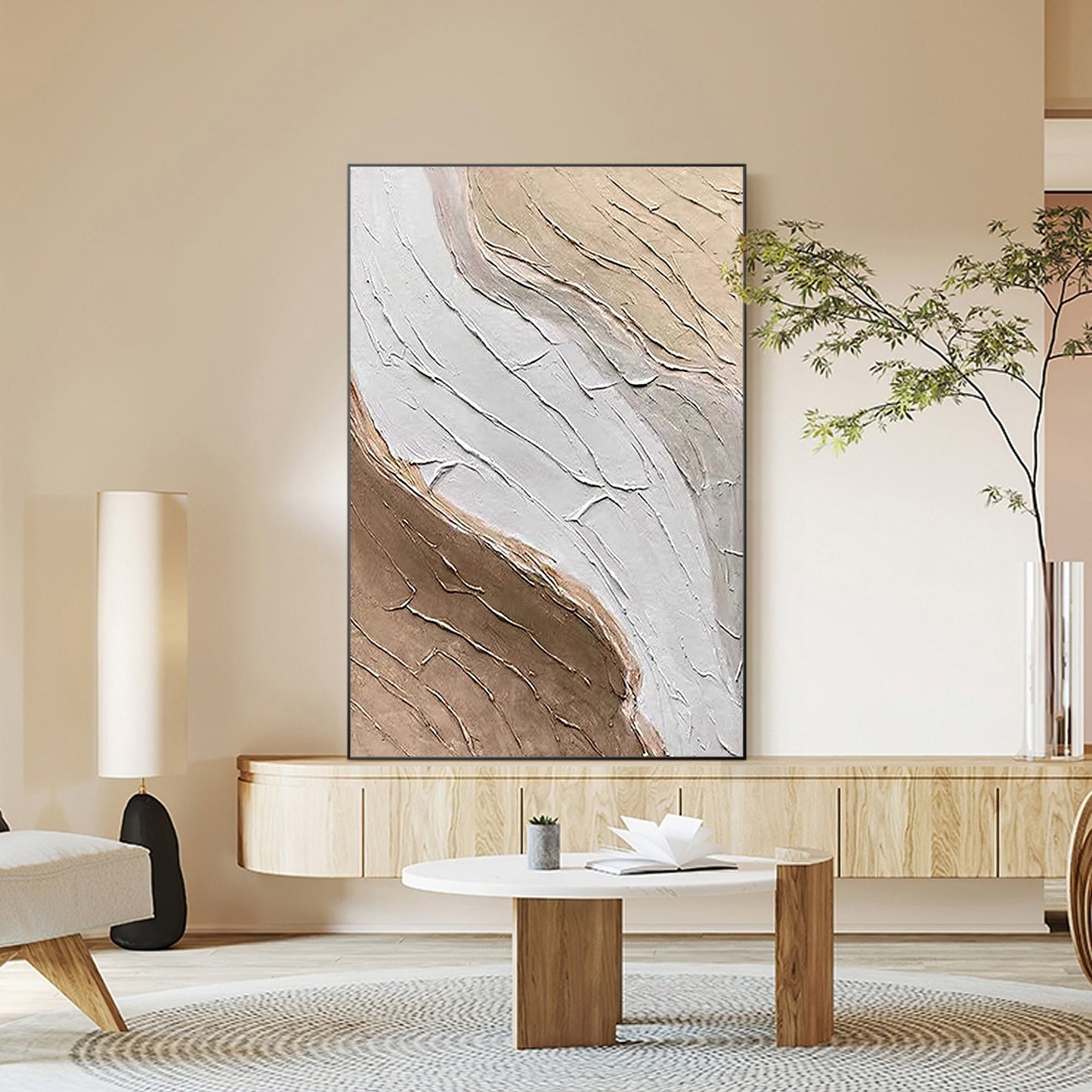 Textured Abstract Painting: Beige Brown Minimalist Wall Art #5
