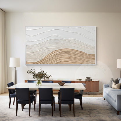 Textured Abstract Painting: Beige Wave, Earth Tone Canvas Wall Decor #2