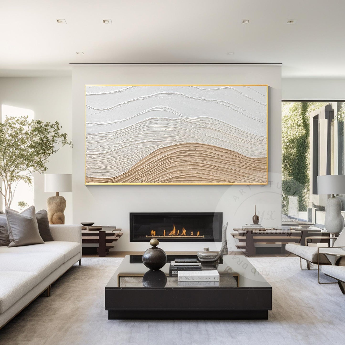 Textured Abstract Painting: Beige Wave, Earth Tone Canvas Wall Decor #5