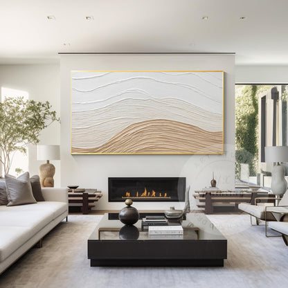 Textured Abstract Painting: Beige Wave, Earth Tone Canvas Wall Decor #5