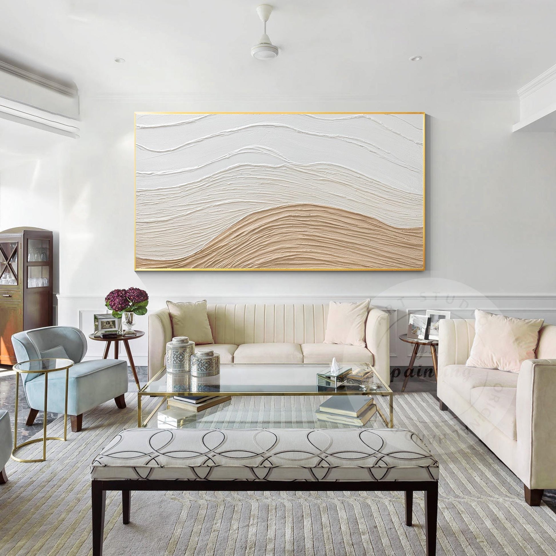 Textured Abstract Painting: Beige Wave, Earth Tone Canvas Wall Decor #6