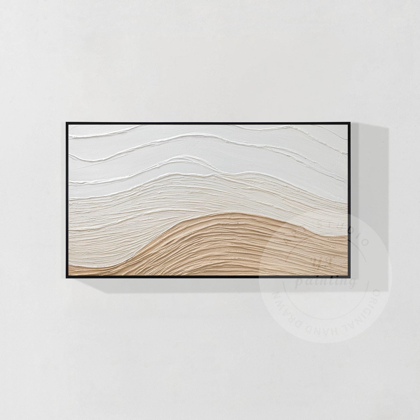 Textured Abstract Painting: Beige Wave, Earth Tone Canvas Wall Decor #7
