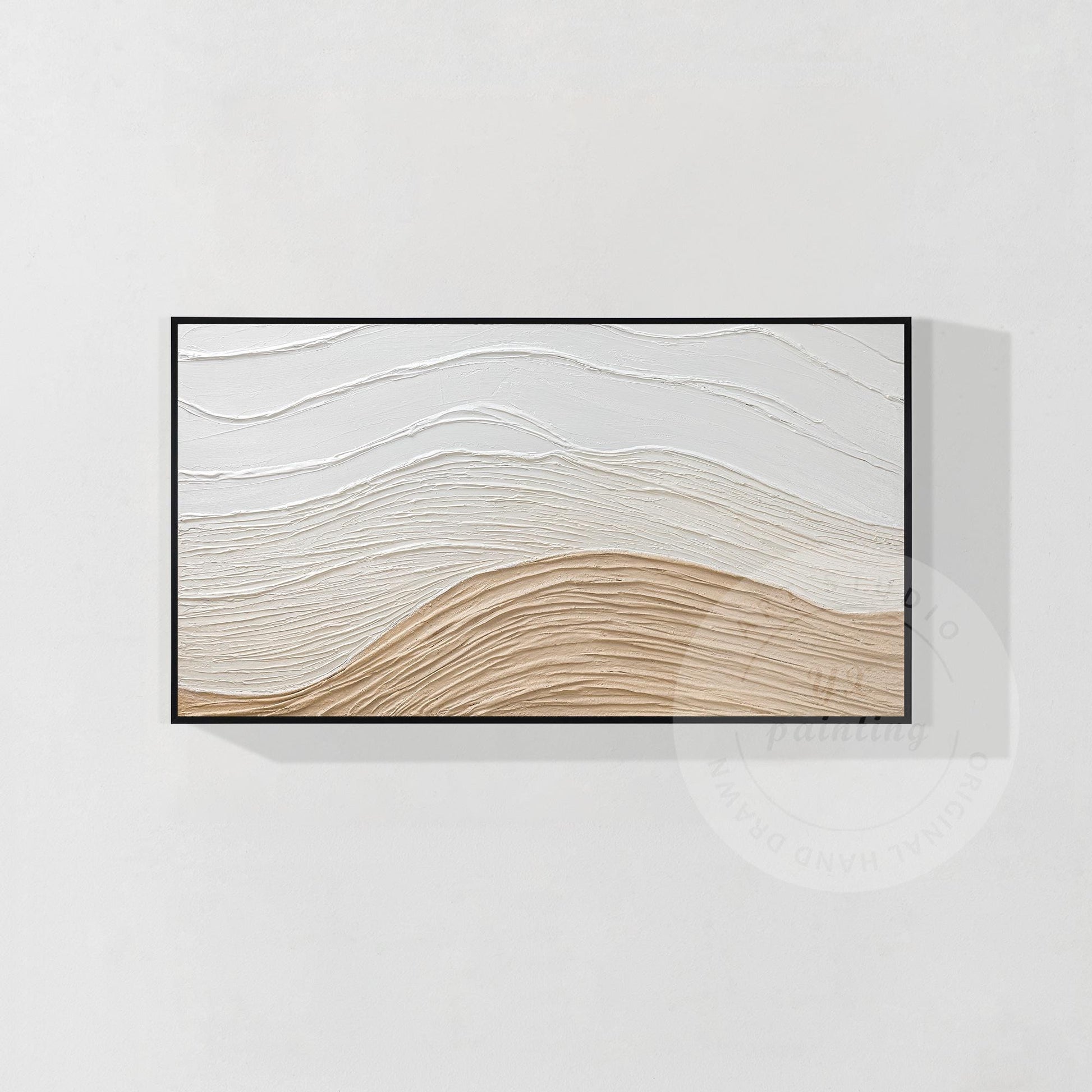 Textured Abstract Painting: Beige Wave, Earth Tone Canvas Wall Decor #7