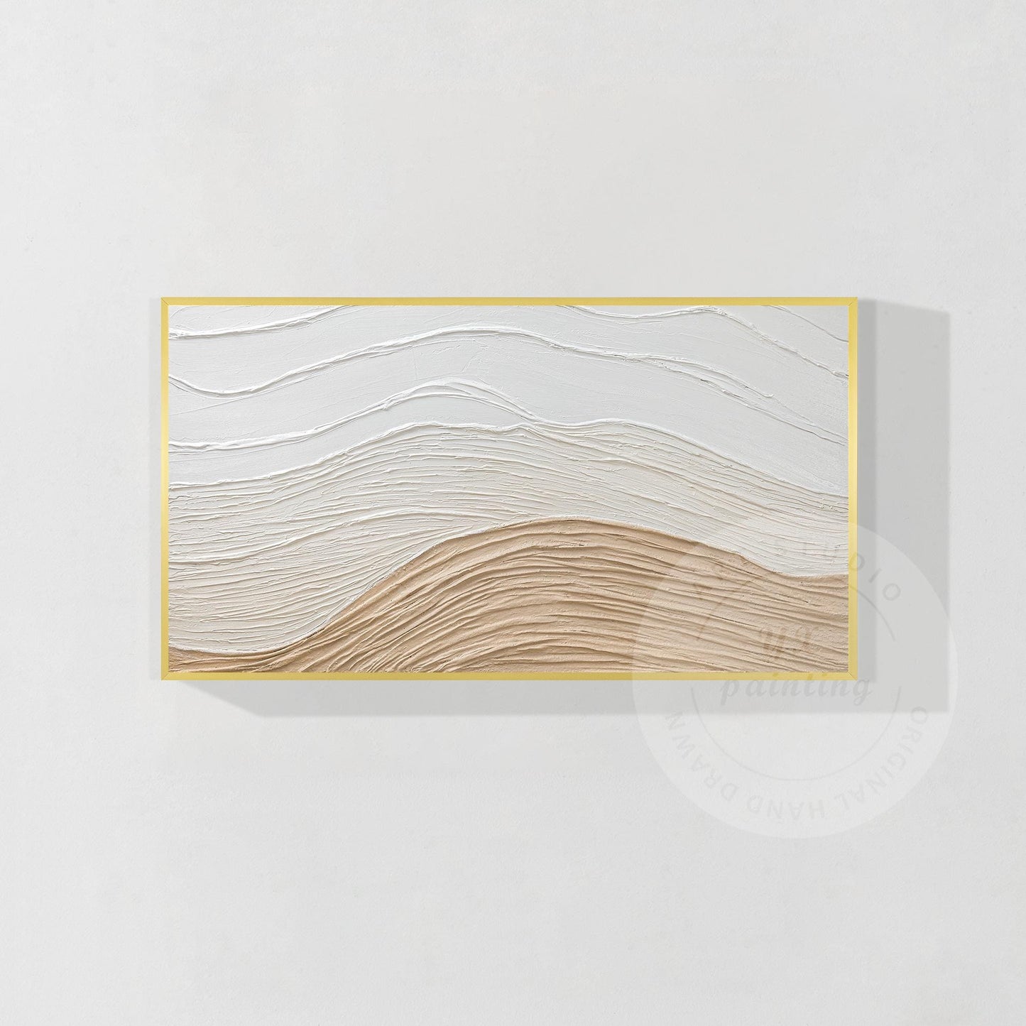 Textured Abstract Painting: Beige Wave, Earth Tone Canvas Wall Decor #8