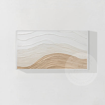 Textured Abstract Painting: Beige Wave, Earth Tone Canvas Wall Decor #9