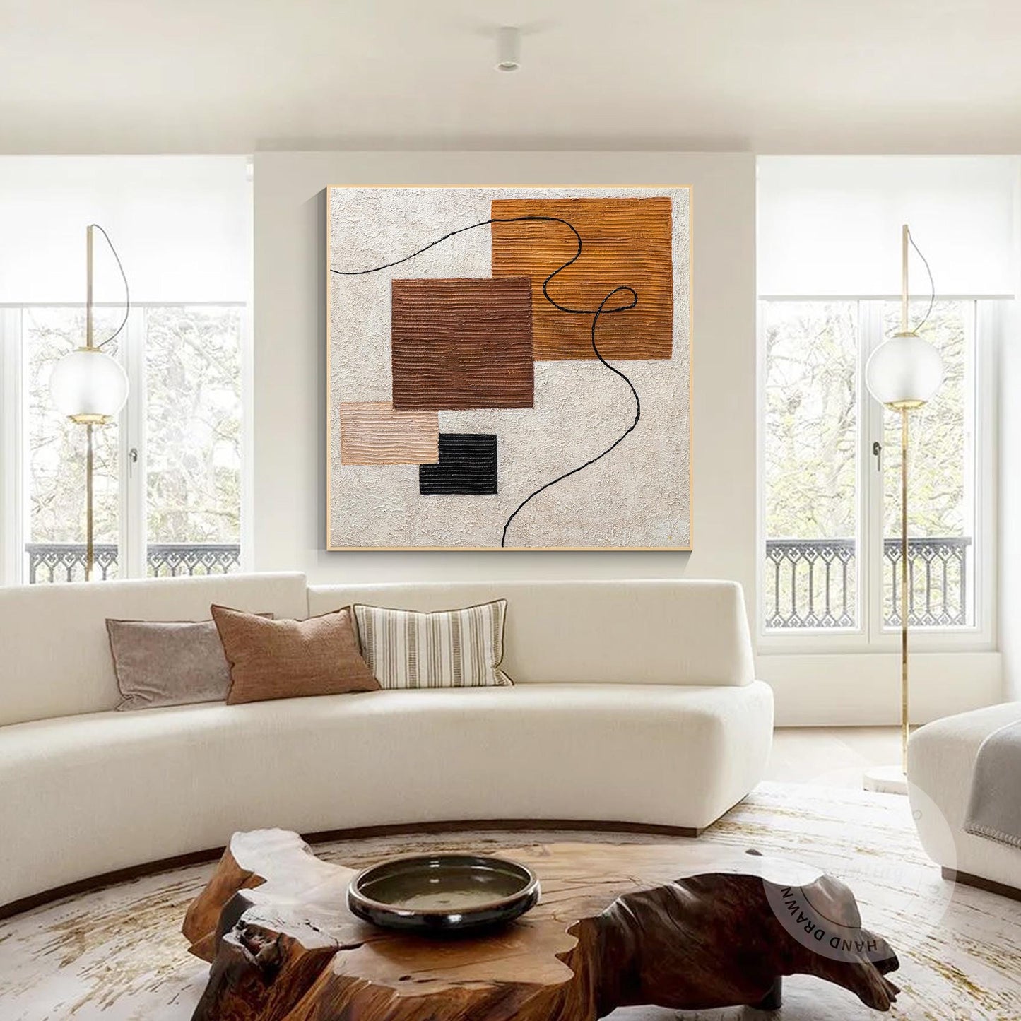 Textured Abstract Painting: Earth Tone Geometric Canvas Wall Art #4