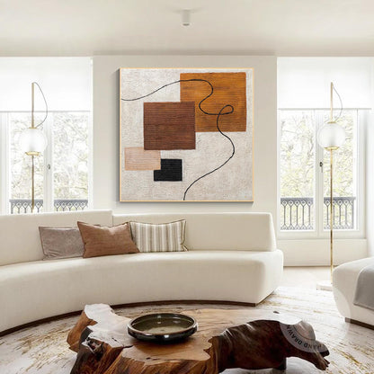 Textured Abstract Painting: Earth Tone Geometric Canvas Wall Art #4