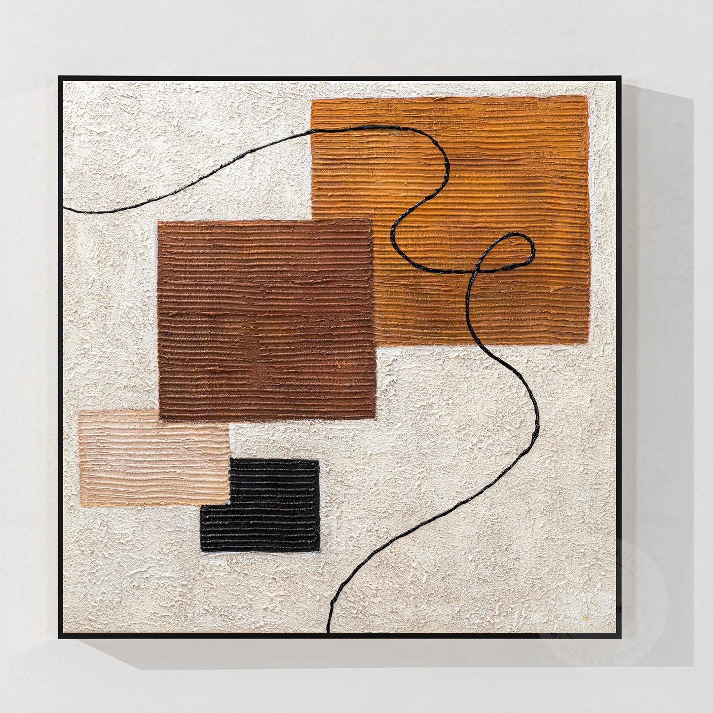 Textured Abstract Painting: Earth Tone Geometric Canvas Wall Art #8