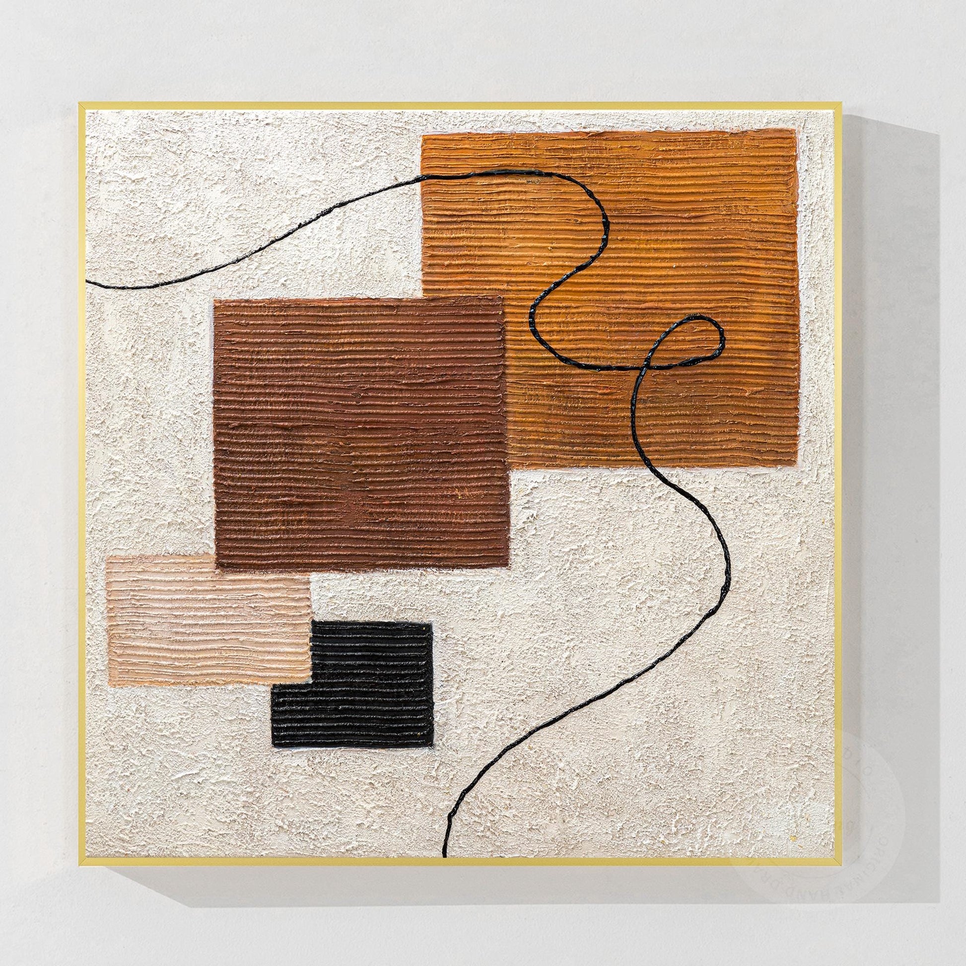 Textured Abstract Painting: Earth Tone Geometric Canvas Wall Art #9