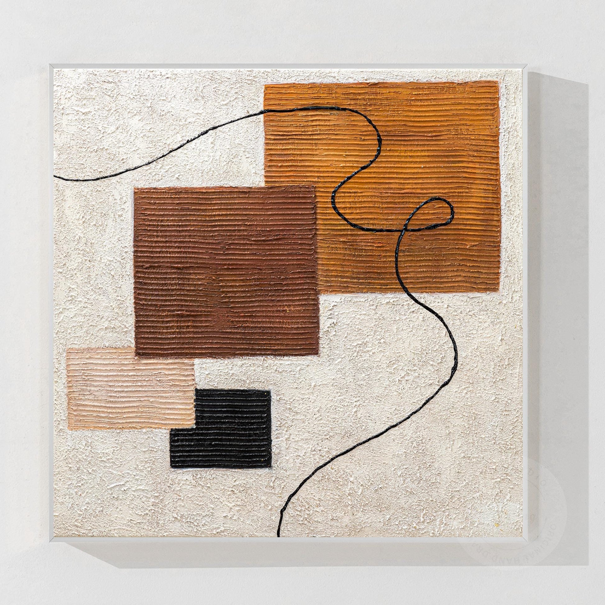Textured Abstract Painting: Earth Tone Geometric Canvas Wall Art #10