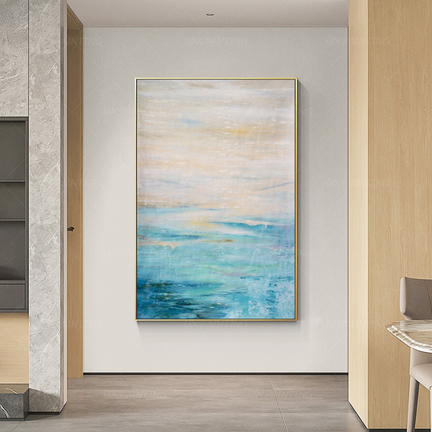 Textured Abstract Painting: Light Blue Beige Modern Wall Art #2