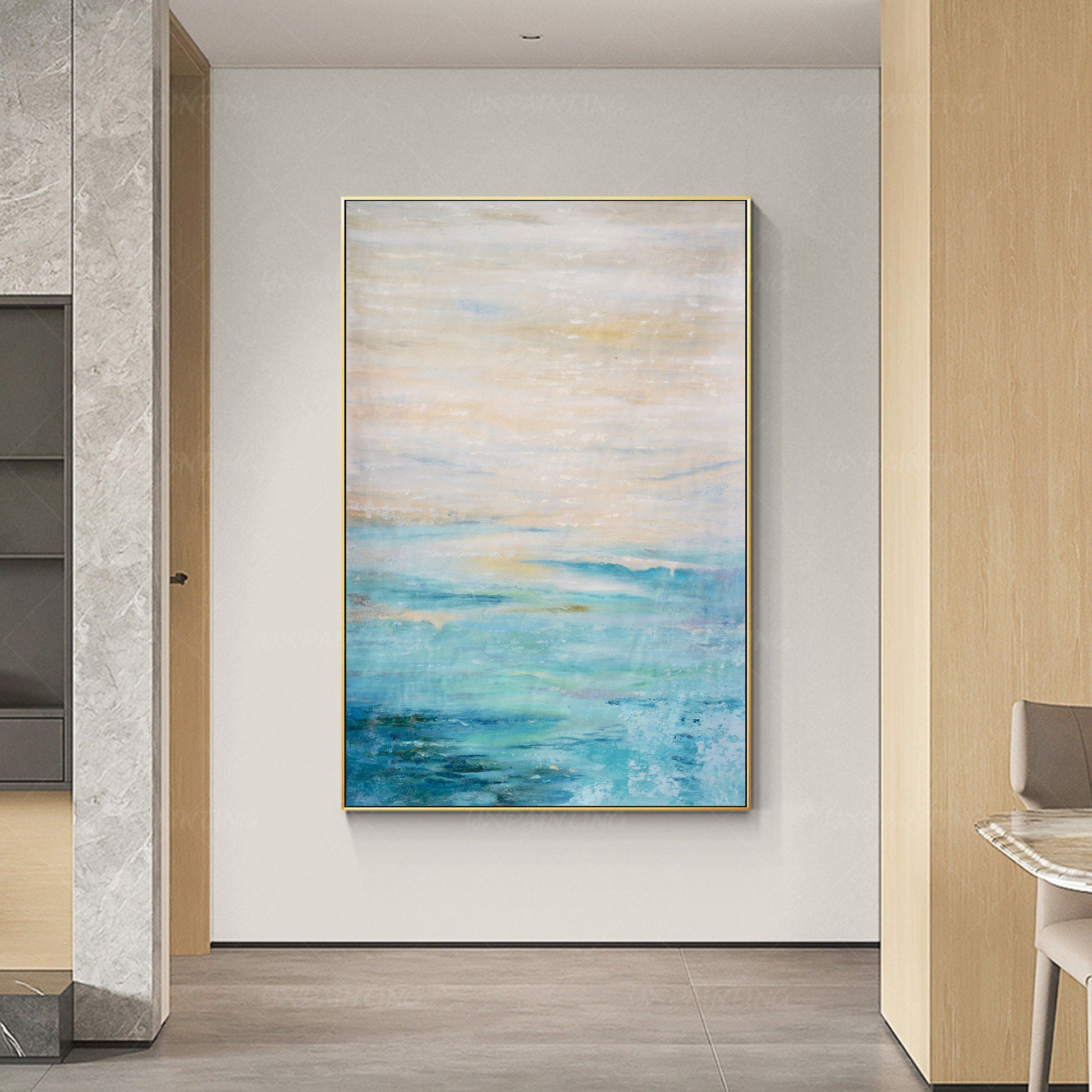 Textured Abstract Painting: Light Blue Beige Modern Wall Art #2