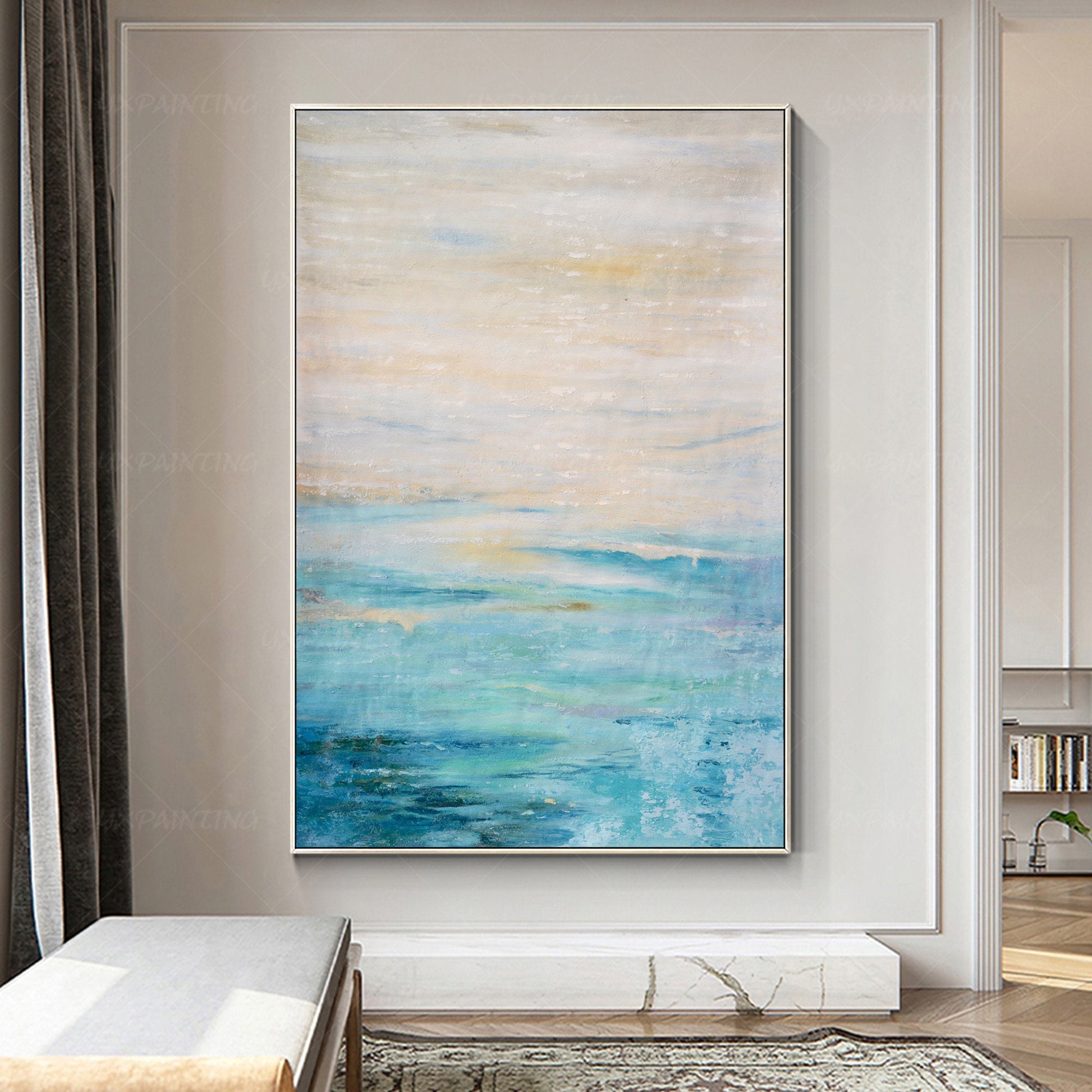 Textured Abstract Painting: Light Blue Beige Modern Wall Art #3