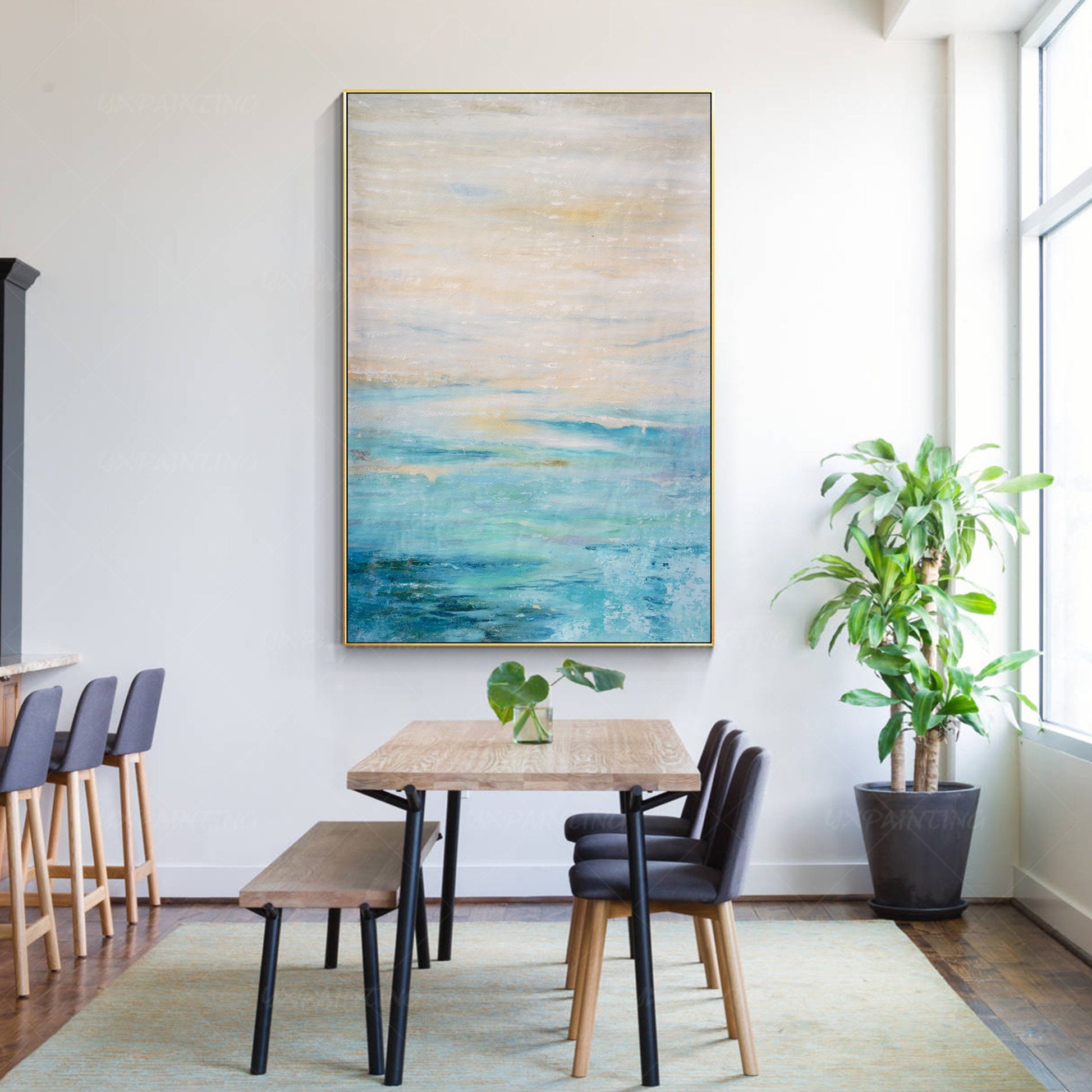 Textured Abstract Painting: Light Blue Beige Modern Wall Art #4