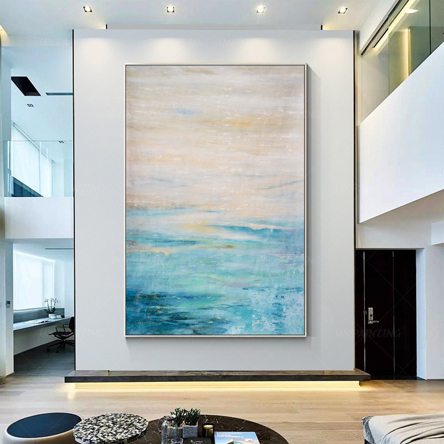Textured Abstract Painting: Light Blue Beige Modern Wall Art #1