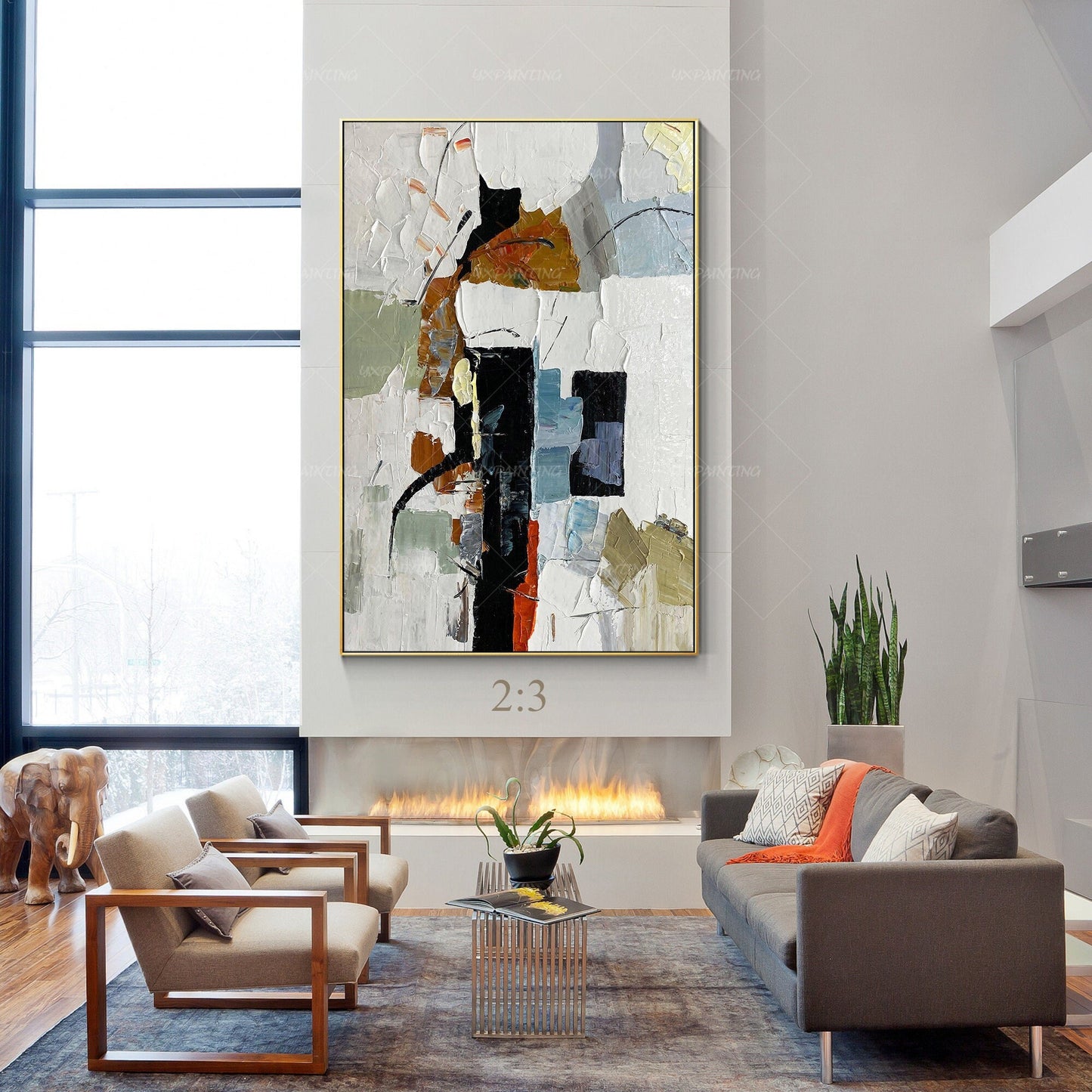 Textured Abstract Painting on Canvas: Modern Boho Framed Wall Art #2