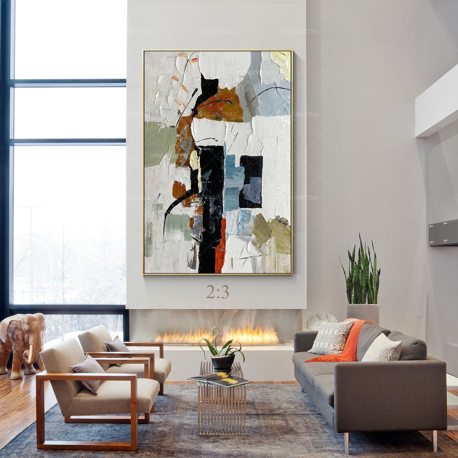 Textured Abstract Painting on Canvas: Modern Boho Framed Wall Art #2