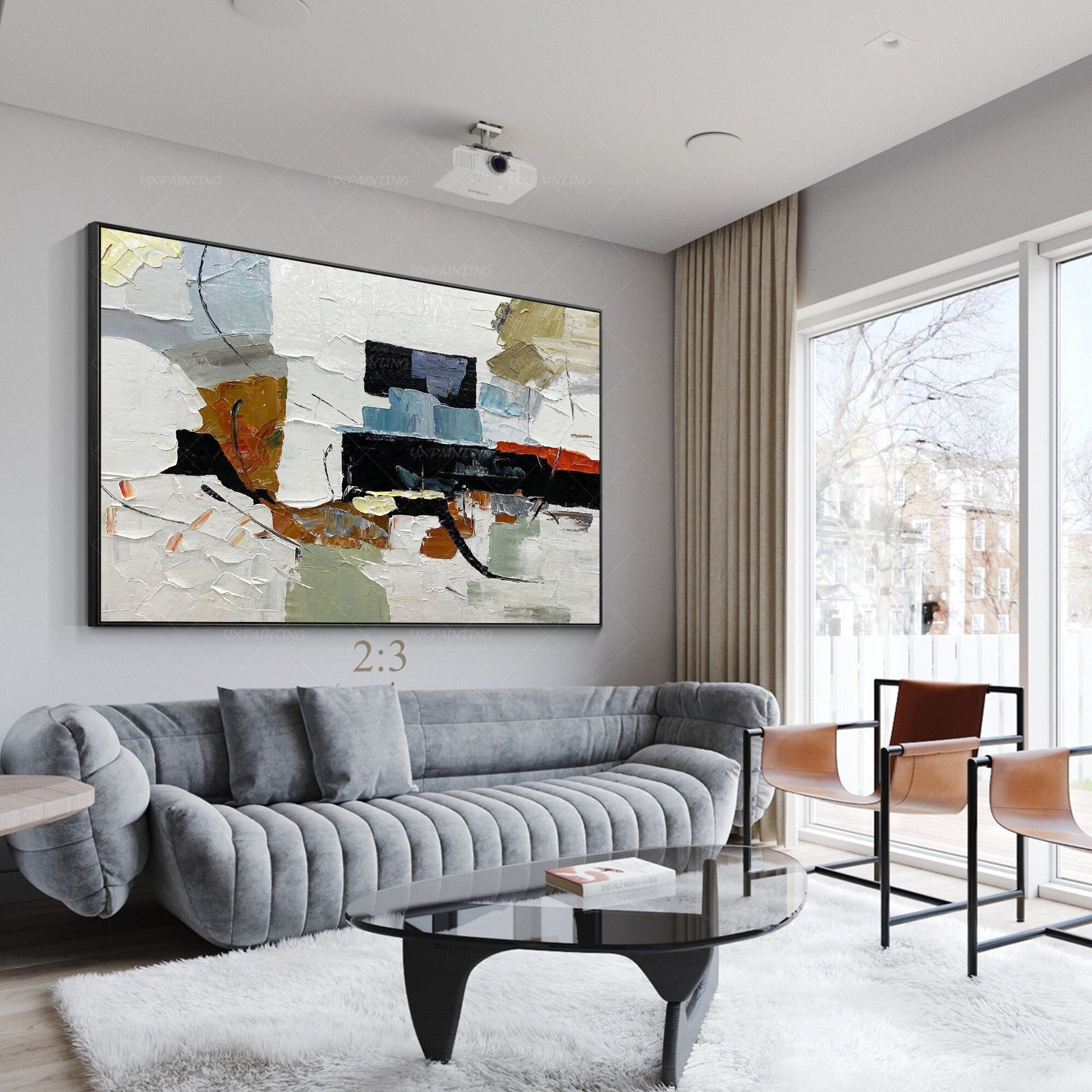 Textured Abstract Painting on Canvas: Modern Boho Framed Wall Art #1