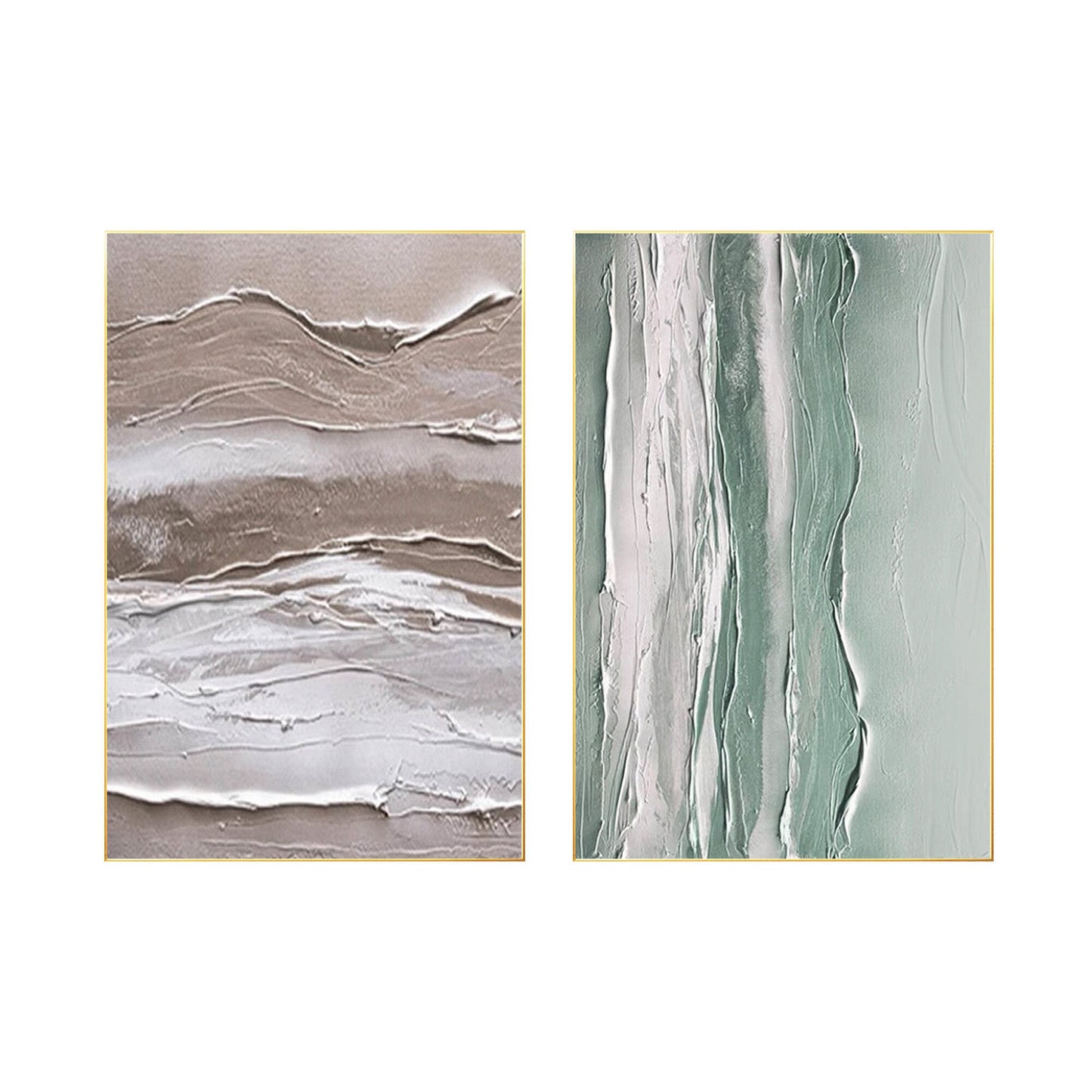 Textured Abstract Painting Set: Beige, Green, & White Canvas Art #7