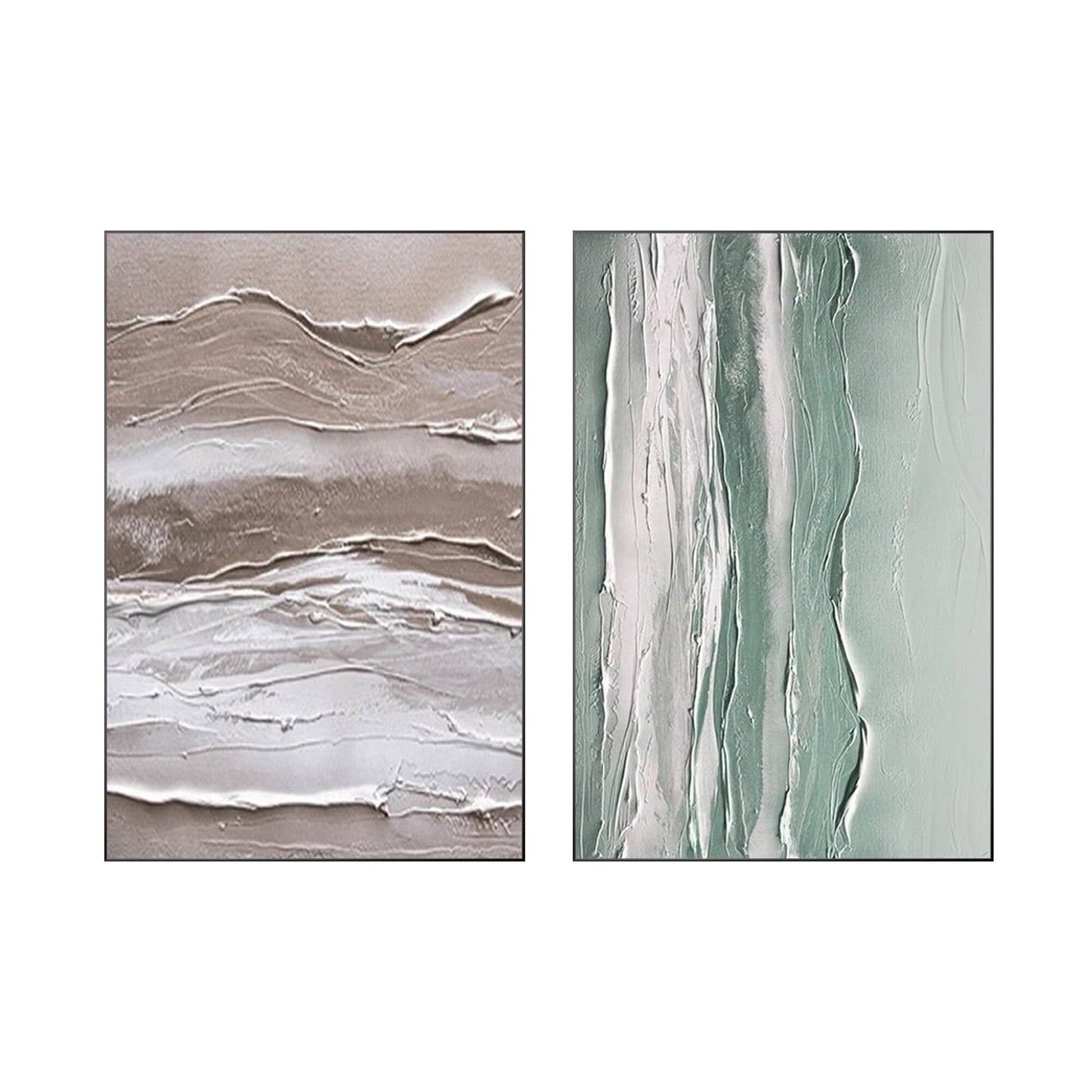 Textured Abstract Painting Set: Beige, Green, & White Canvas Art #9