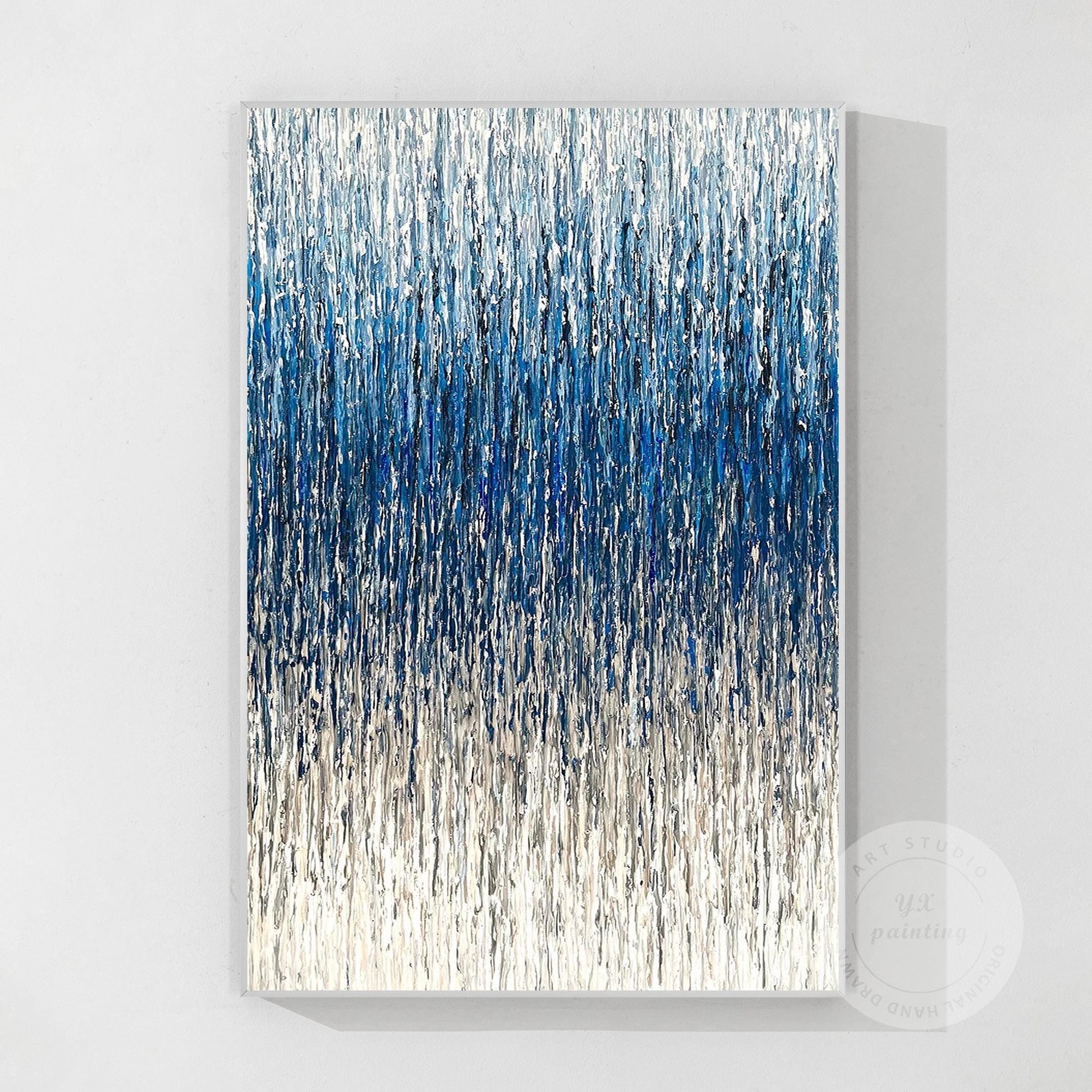 Textured Abstract Painting: Steel Blue Gray 3D Vertical Wall Art #11
