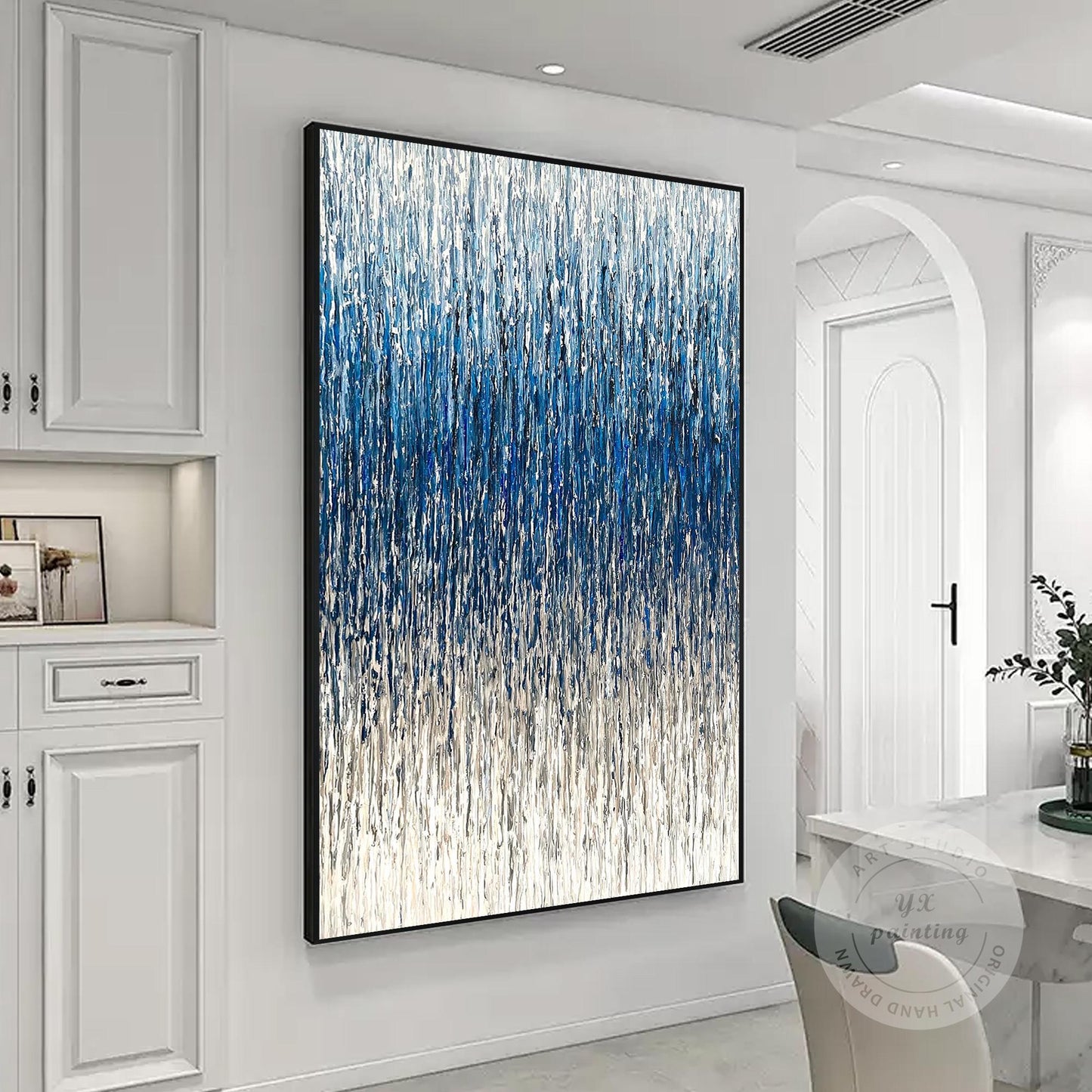 Textured Abstract Painting: Steel Blue Gray 3D Vertical Wall Art #3