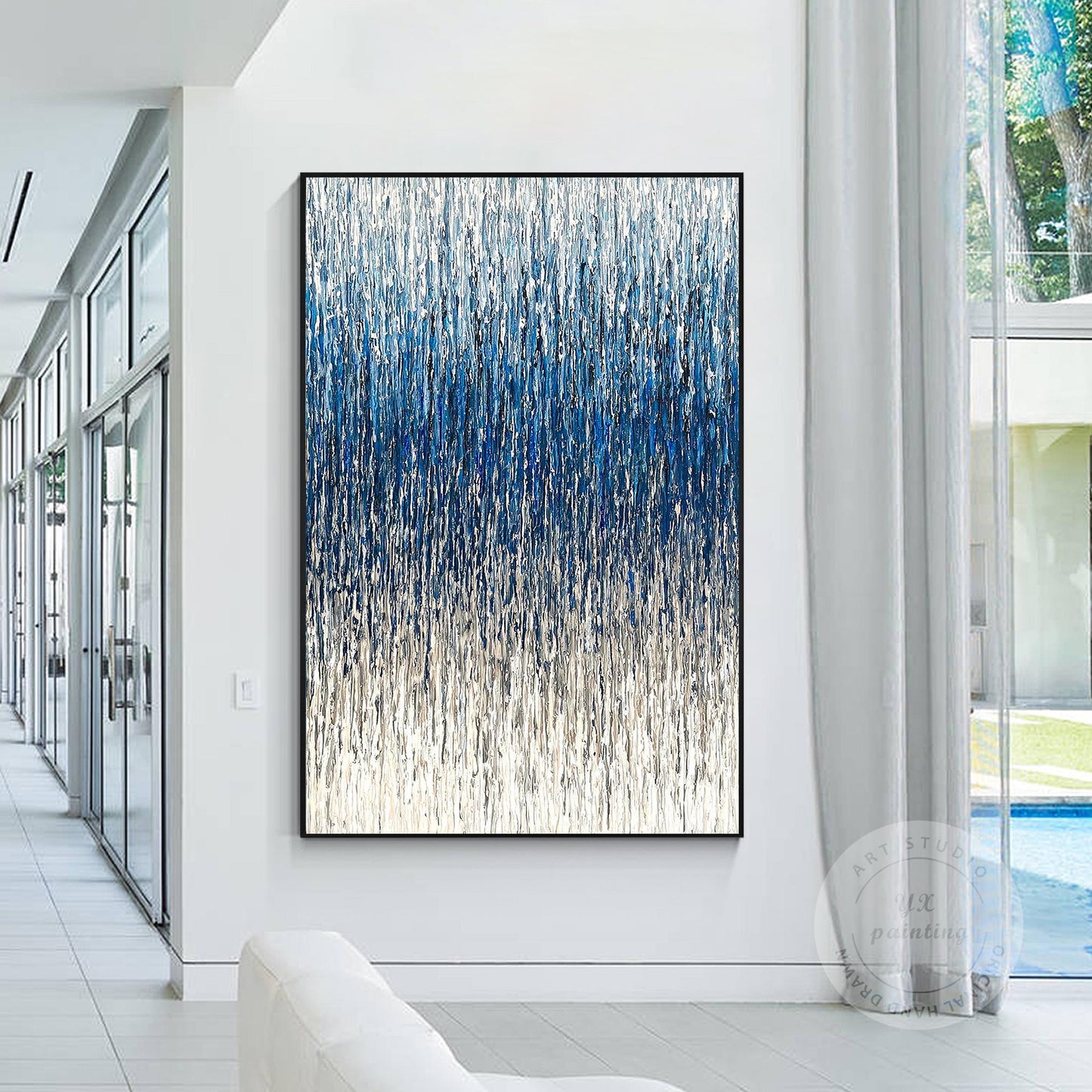 Textured Abstract Painting: Steel Blue Gray 3D Vertical Wall Art #4
