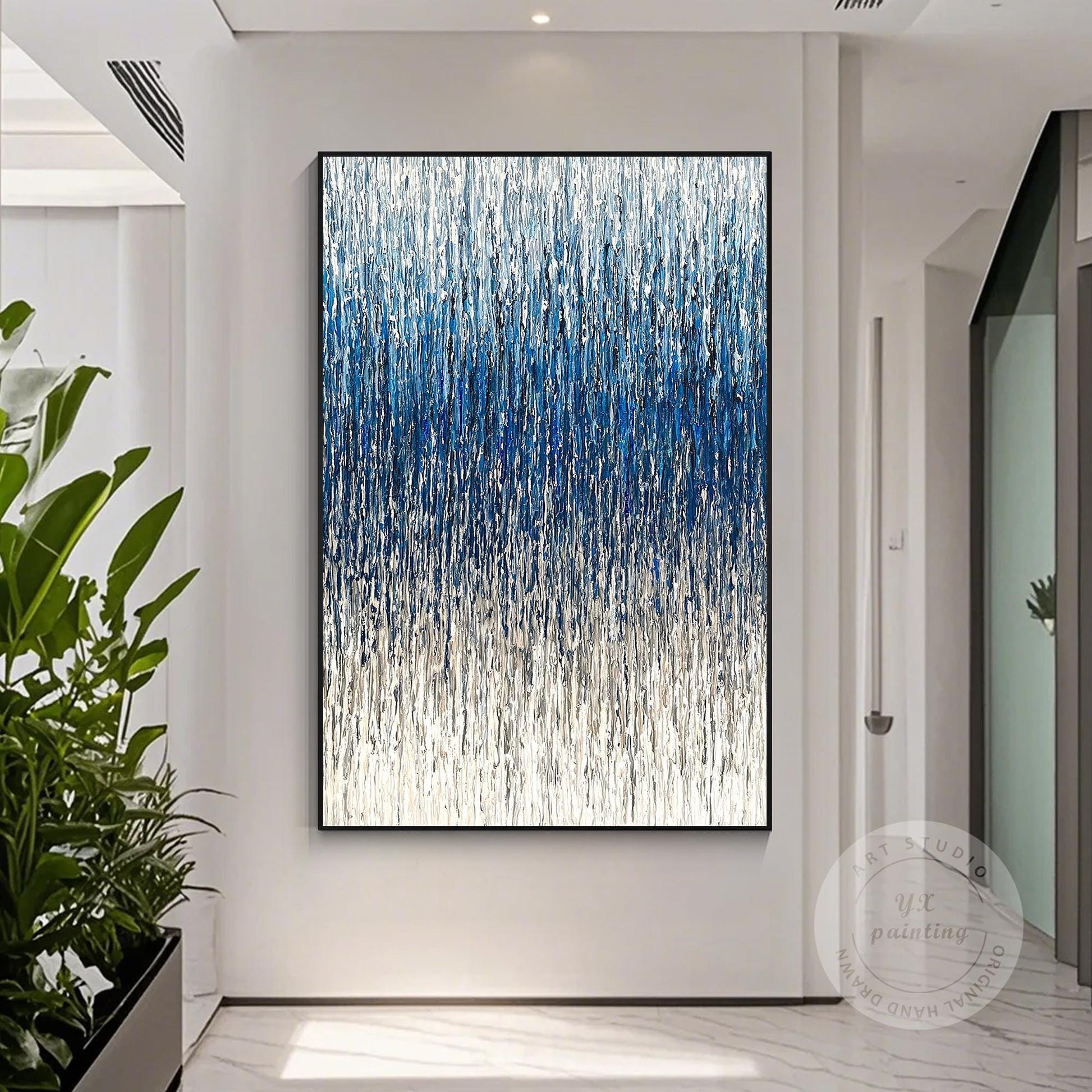 Textured Abstract Painting: Steel Blue Gray 3D Vertical Wall Art #5