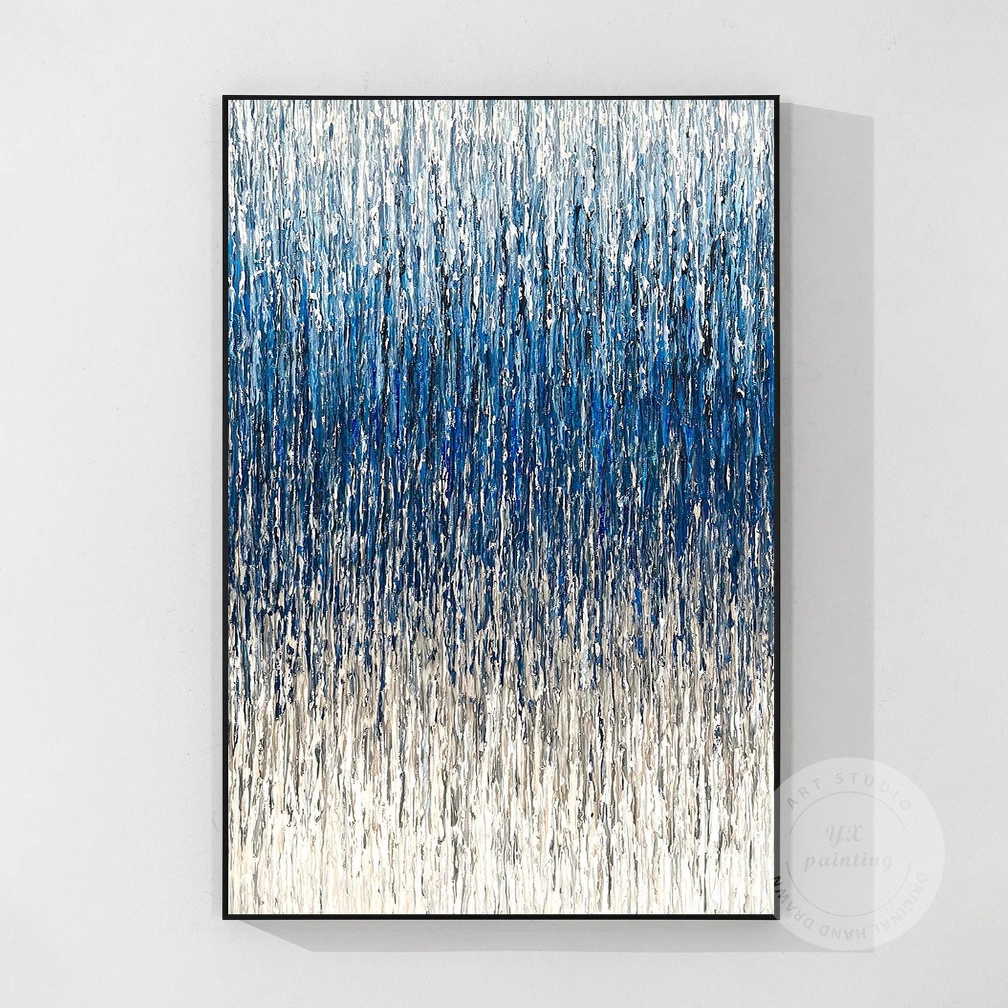 Textured Abstract Painting: Steel Blue Gray 3D Vertical Wall Art #9