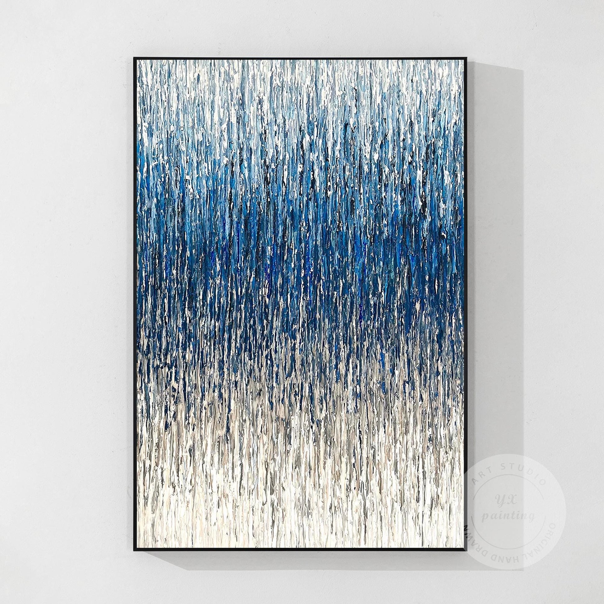 Textured Abstract Painting: Steel Blue Gray 3D Vertical Wall Art #9