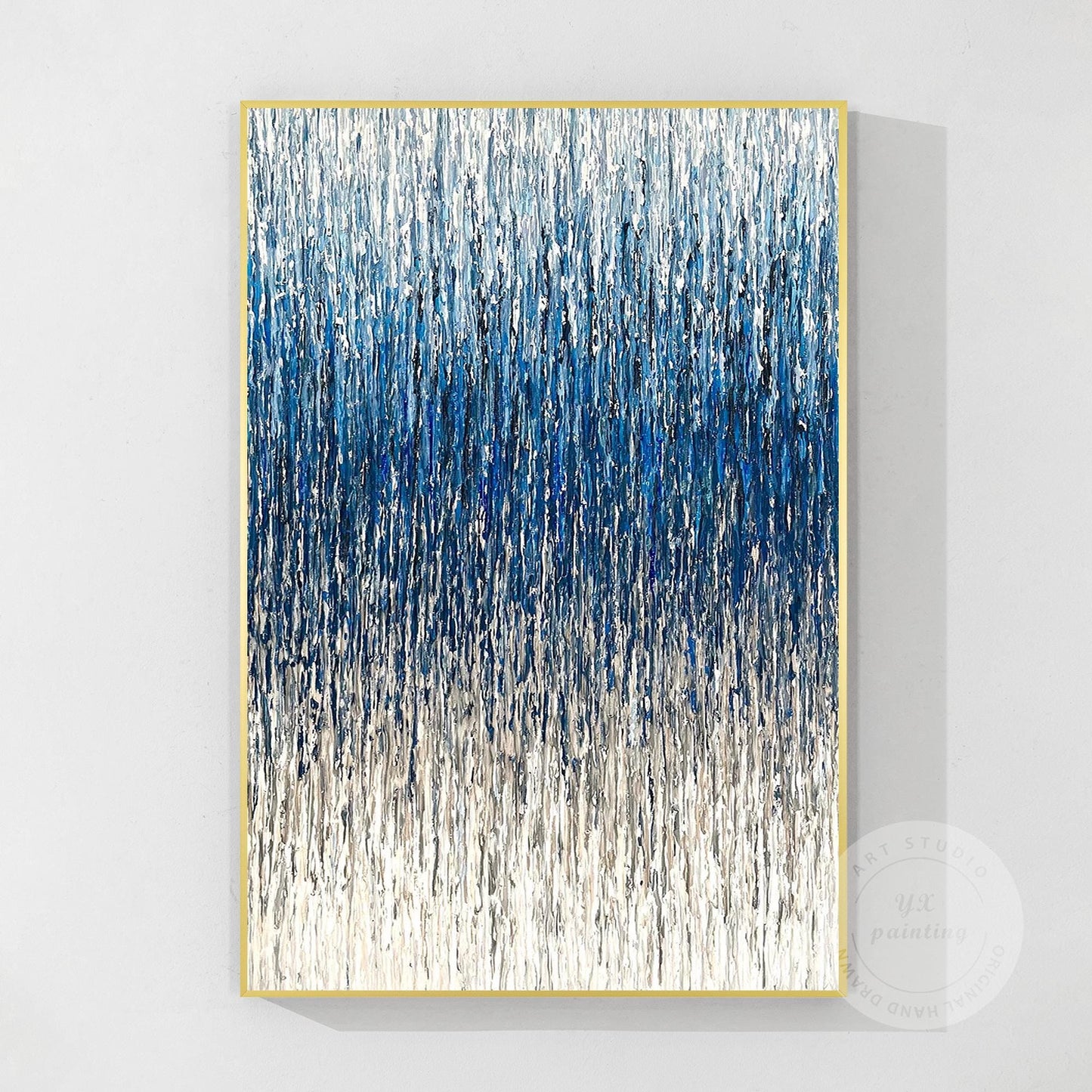 Textured Abstract Painting: Steel Blue Gray 3D Vertical Wall Art #10