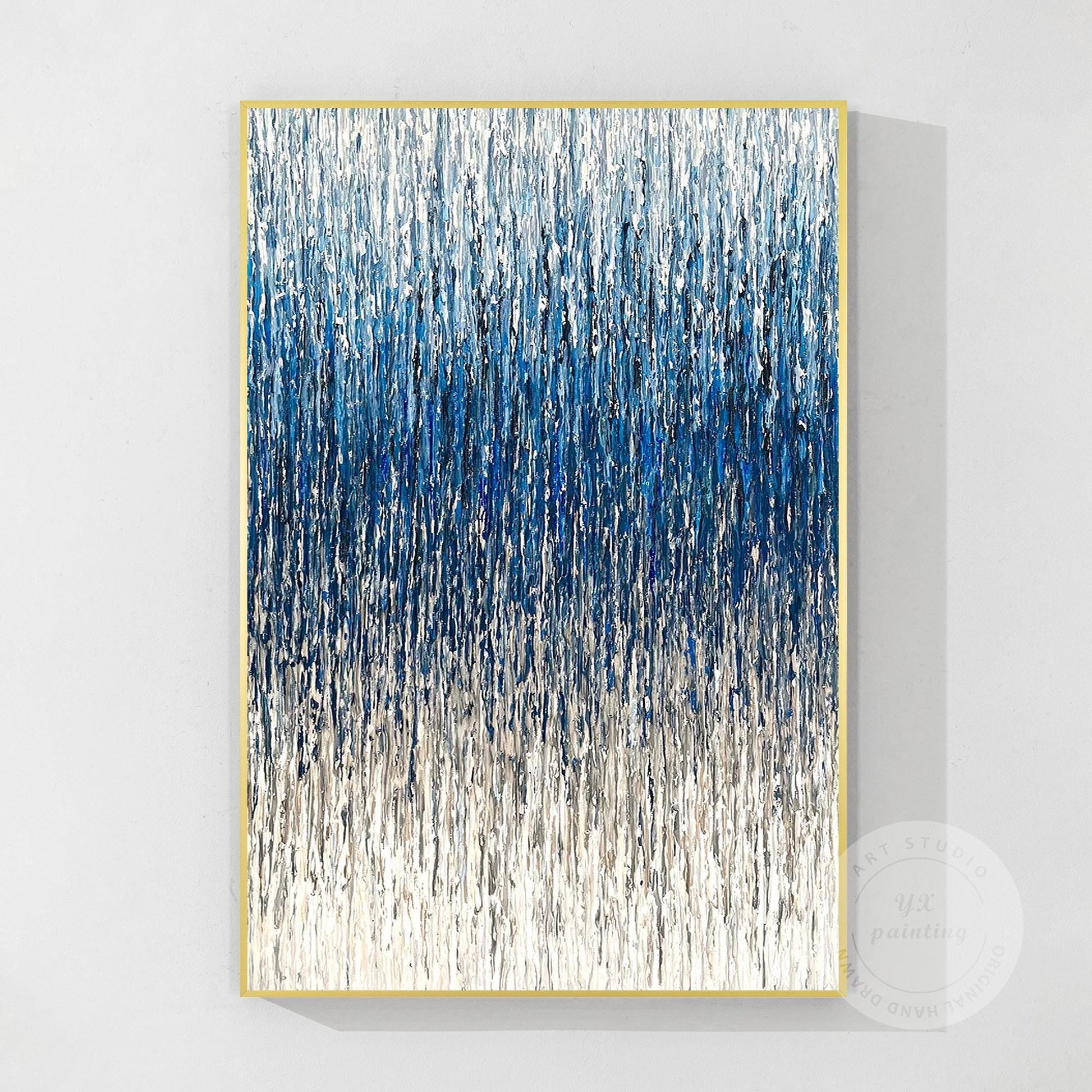 Textured Abstract Painting: Steel Blue Gray 3D Vertical Wall Art #10