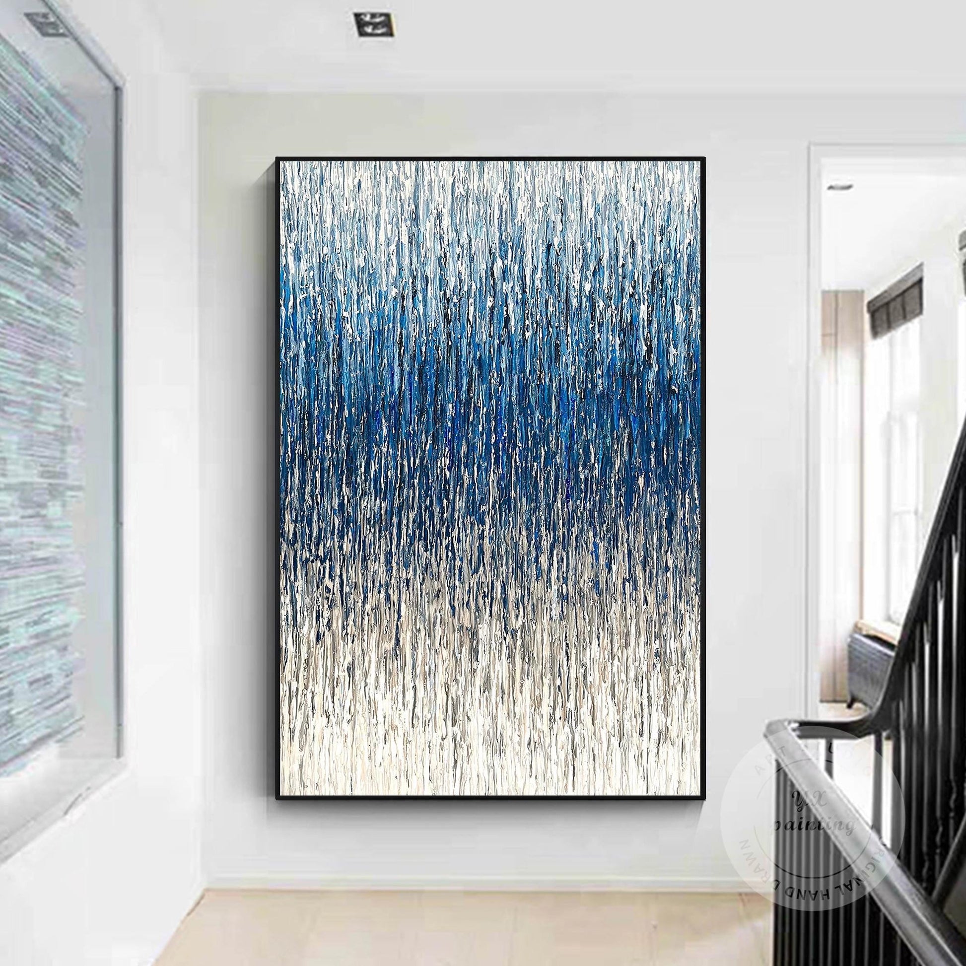 Textured Abstract Painting: Steel Blue Gray 3D Vertical Wall Art #1