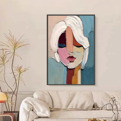 FRAGMENTED GAZE: Textured Abstract Portrait Oil Painting for Modern Decor | Abstract closeup, raised brushwork detail