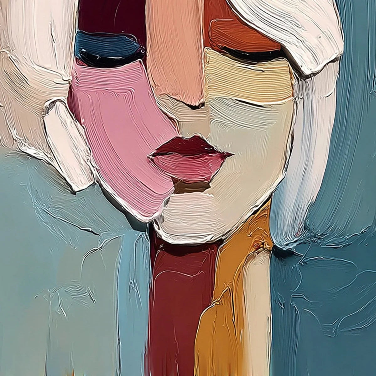 FRAGMENTED GAZE: Textured Abstract Portrait Oil Painting for Modern Decor | rolled canvas, ready for custom framing